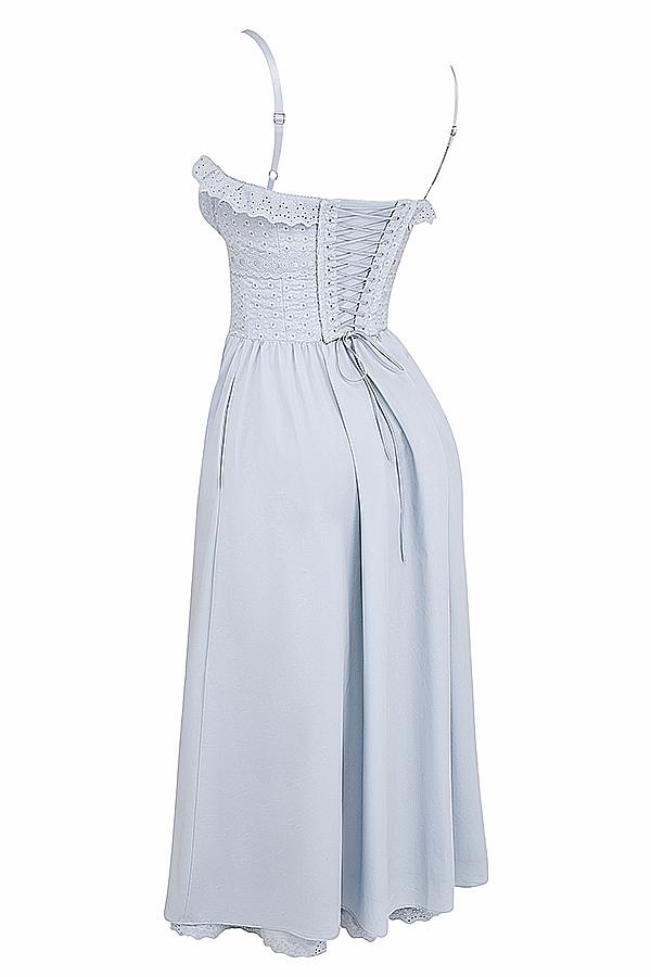 Jaime  soft blue cotton broderie anglais midi sundress Product Image