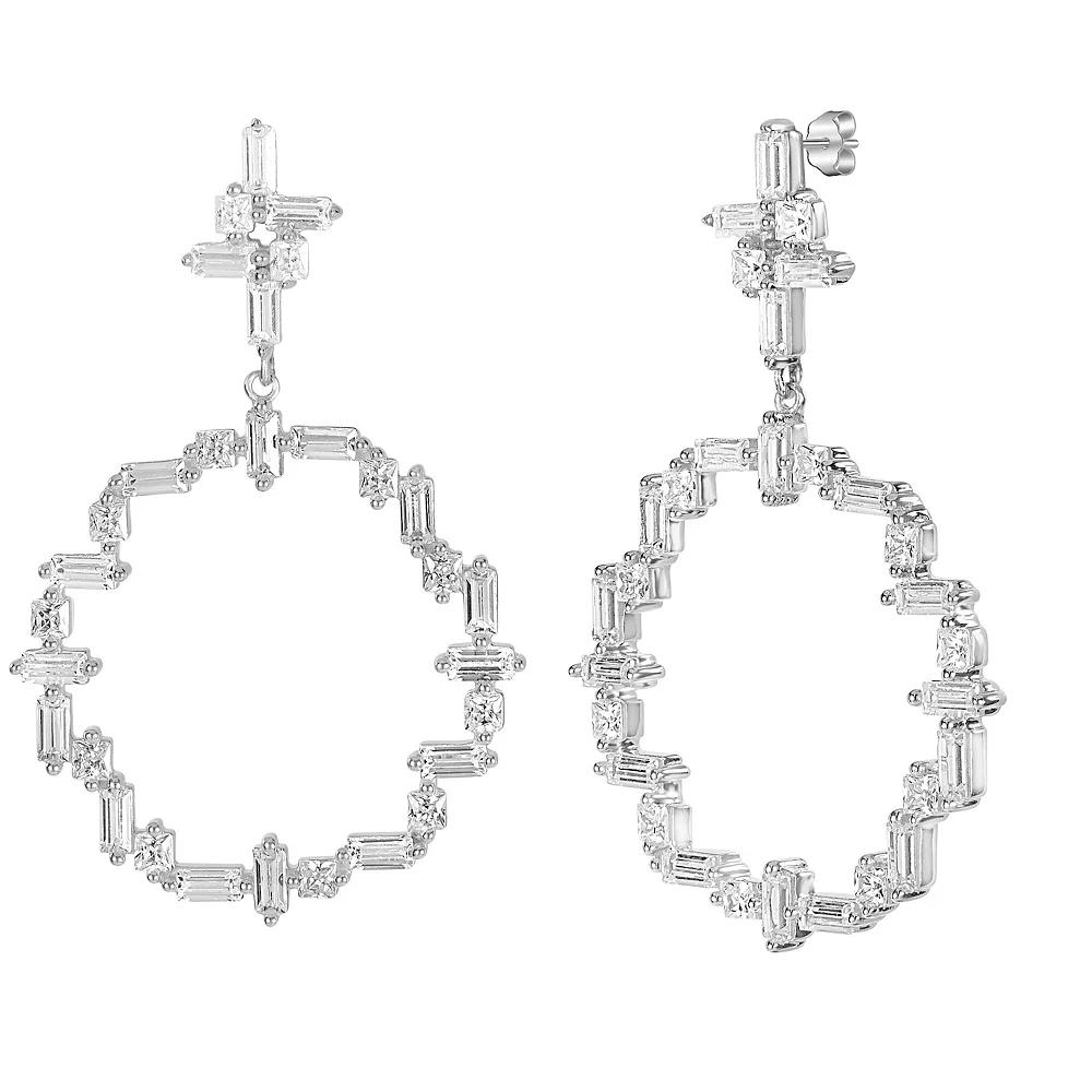 Judy Crowell Sterling Silver Open Circle CZ Drop Earrings, Women's Product Image