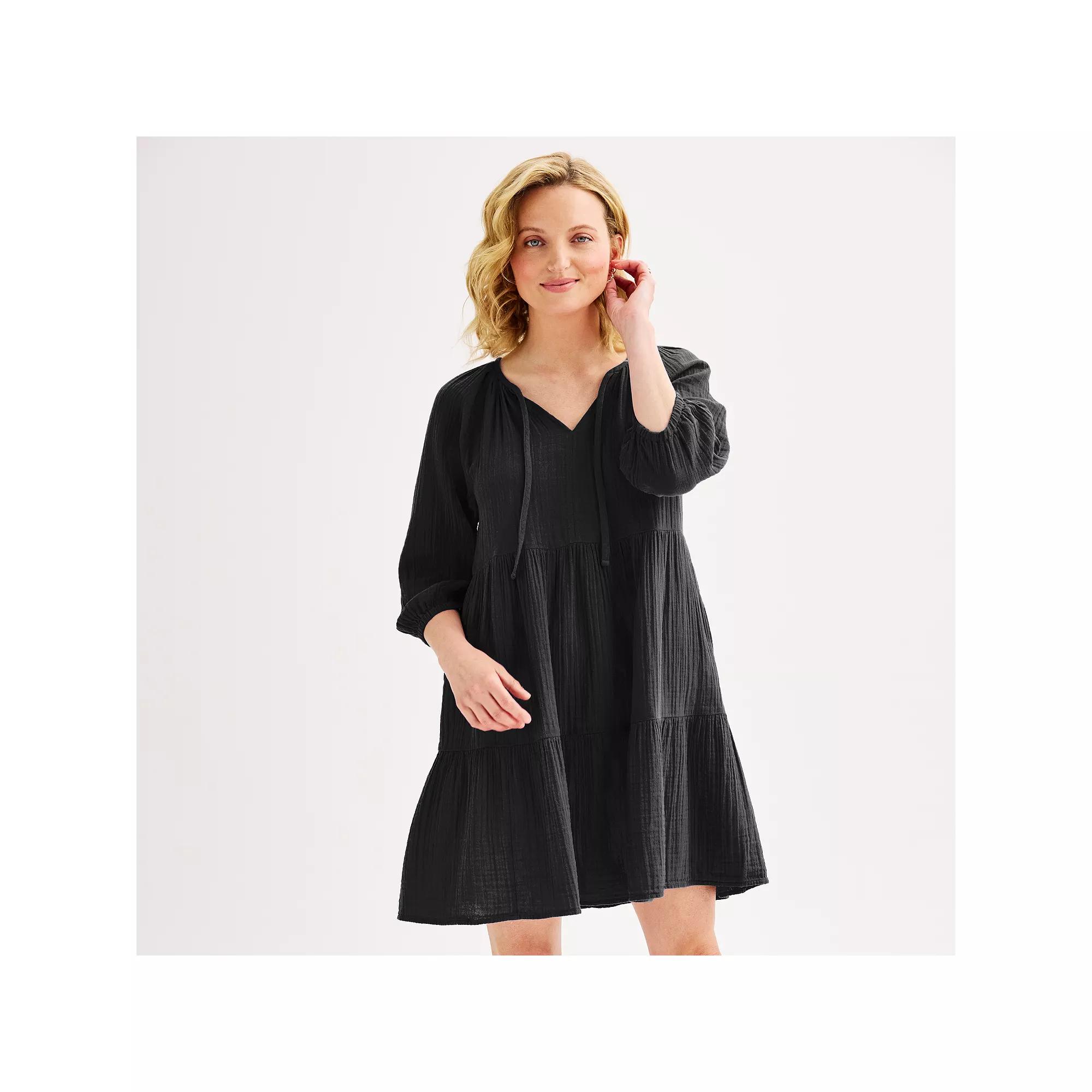 Women's Sonoma Goods For Life® Femme Elastic Sleeve Dress, Size: XS, Pitch Black Product Image