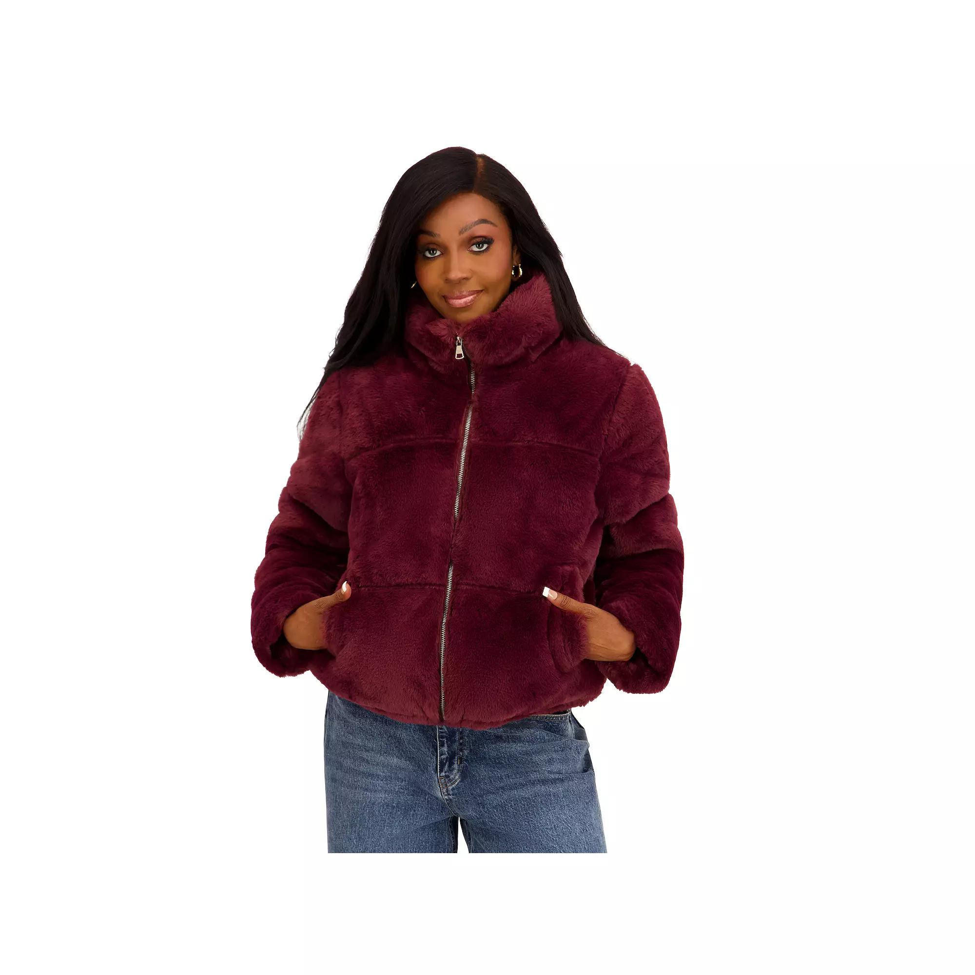 Juniors' madden girl Faux Fur Puffer Jacket, Women's,  Product Image