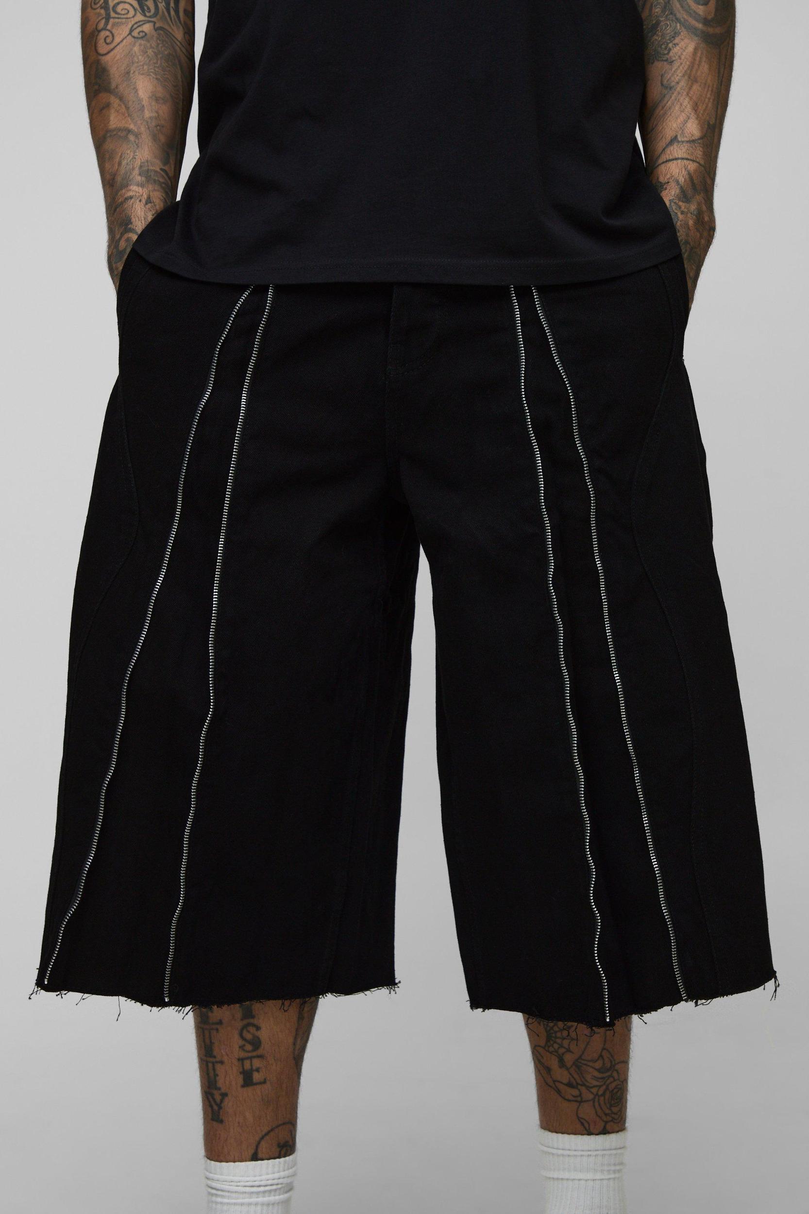 Tall Zip Front Longline Jorts | boohooMAN USA Product Image