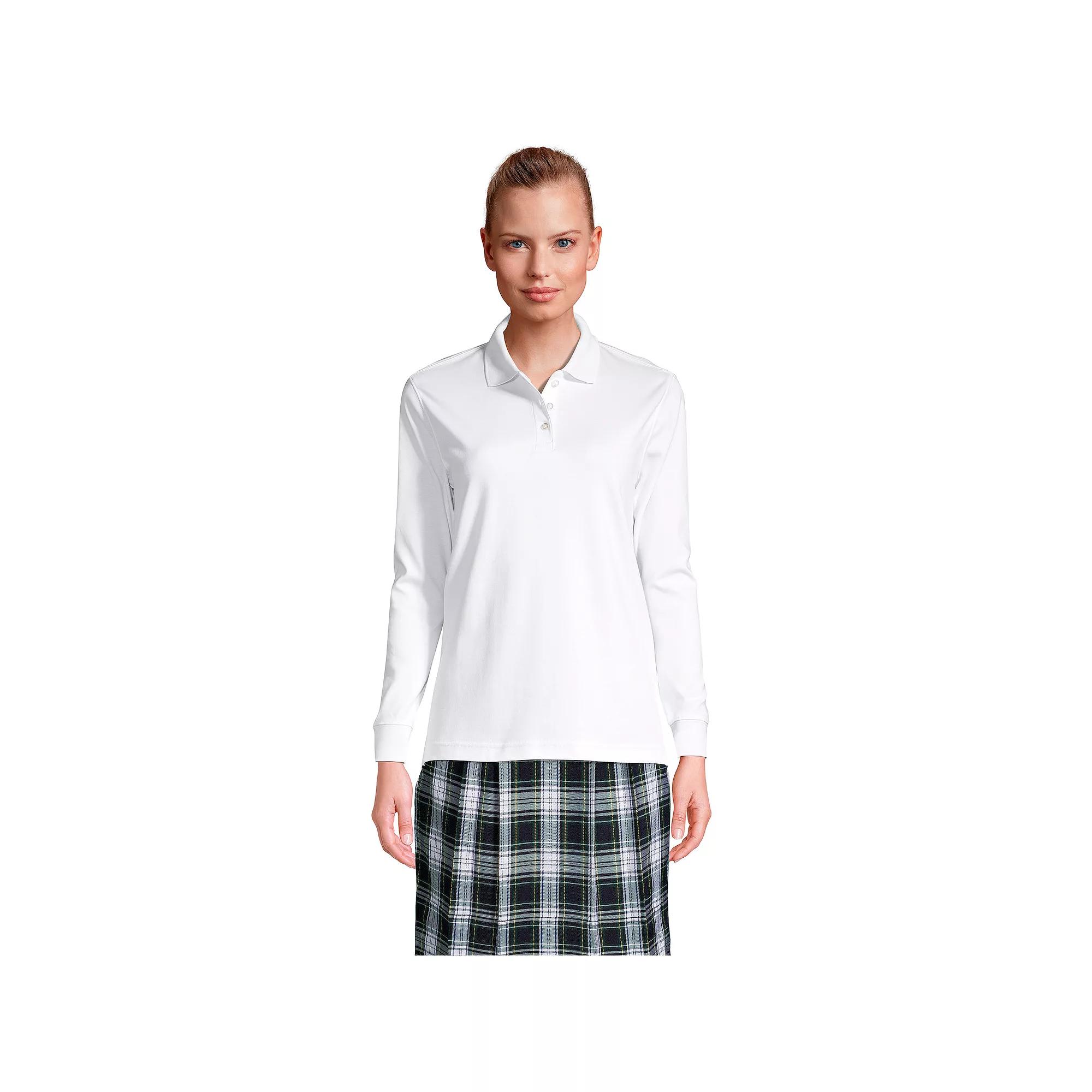 Women's Tall Lands' End School Uniform Long Sleeve Interlock Polo,  Product Image