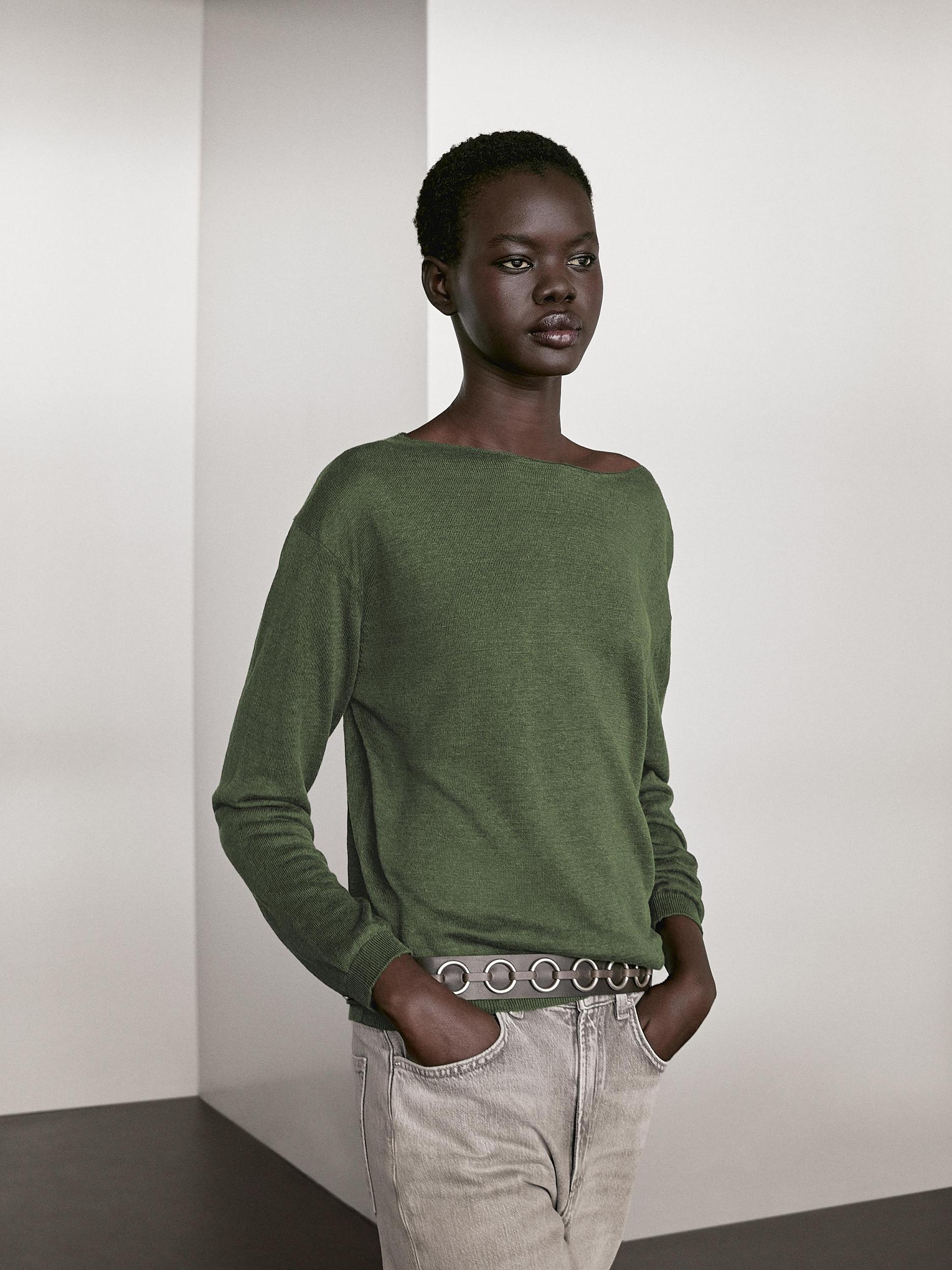 100% linen boat neck sweater Product Image