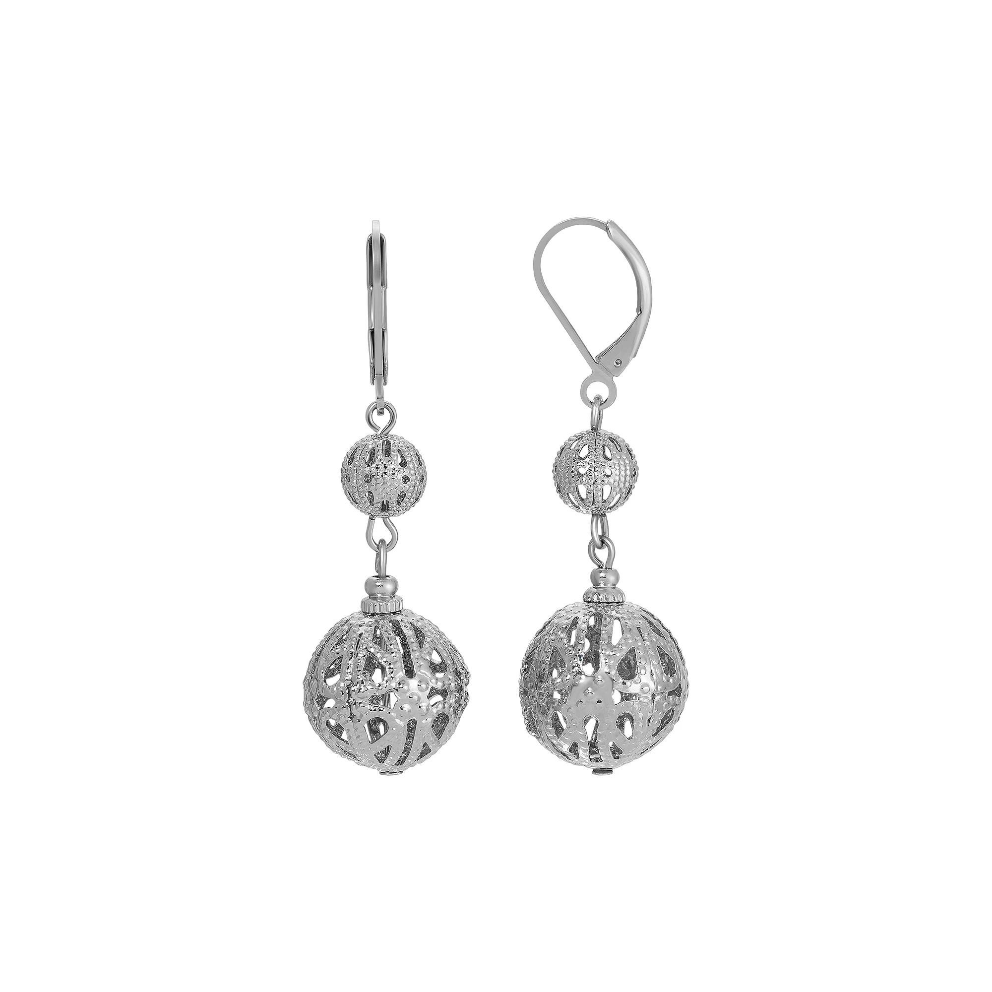 1928 Silver Tone Filigree Leverback Drop Earrings, Womens Product Image