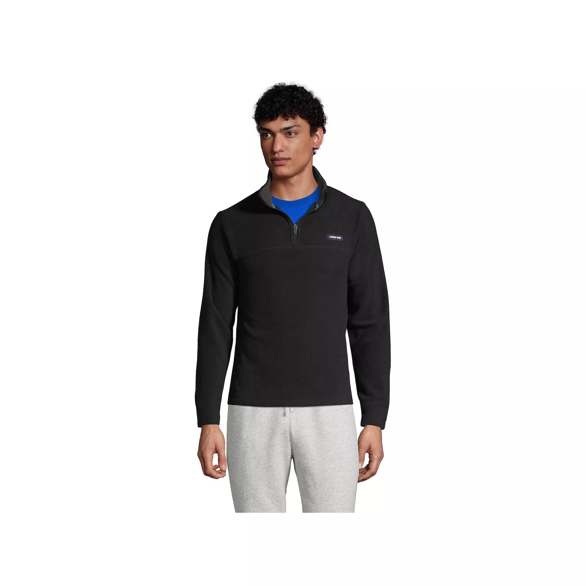 Big & Tall Lands' End Logo Fleece Quarter-Zip Pullover, Men's, Size: XXL Tall, Black Product Image
