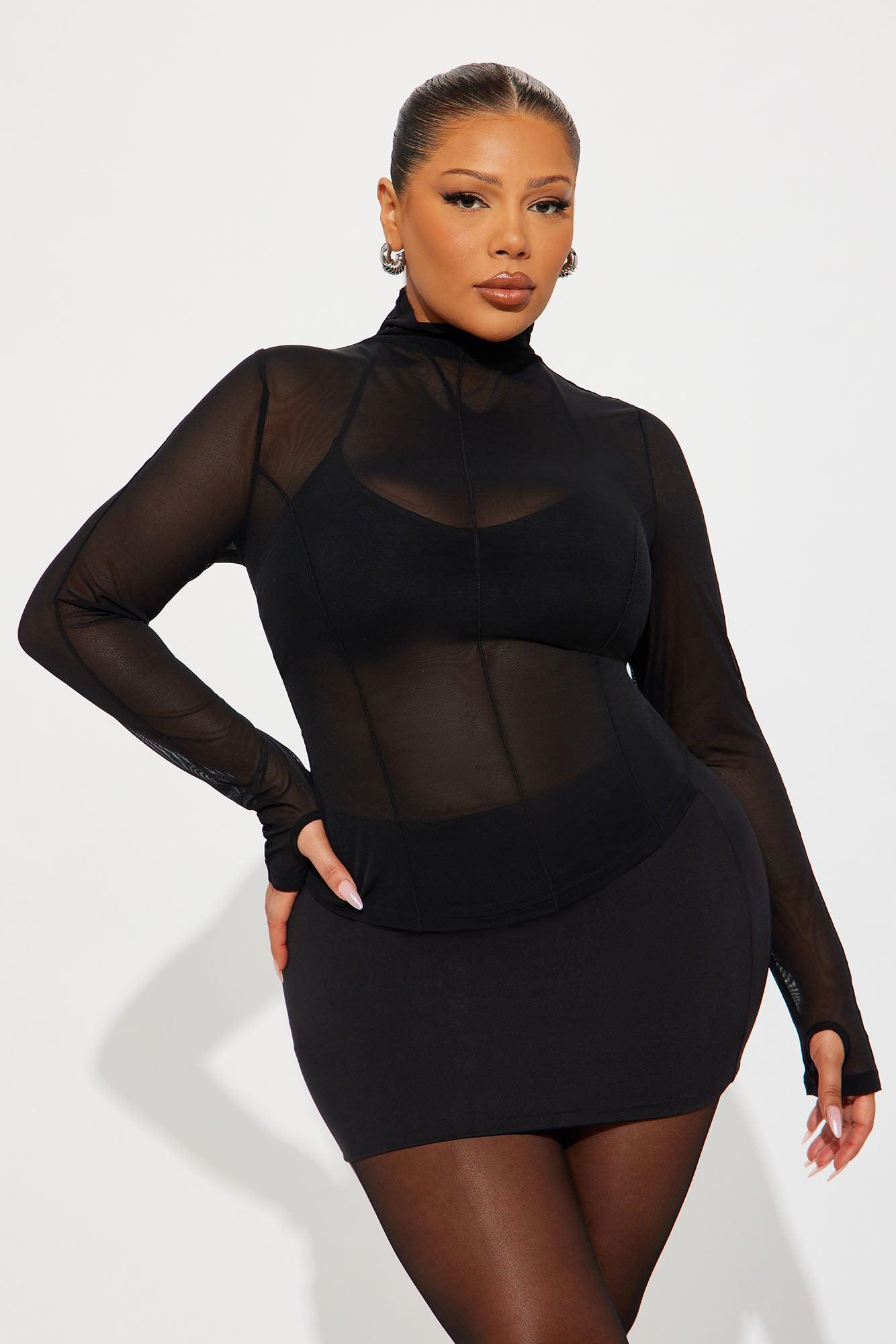 Power Mesh Mock Neck Long Sleeve Top - Black Female Product Image