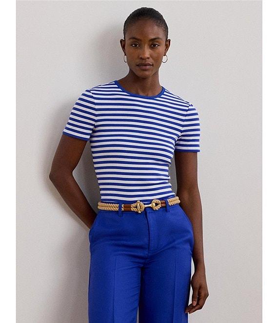 Lauren Ralph Lauren Stripe Ribbed Crew Neck Short Sleeve T-Shirt Product Image