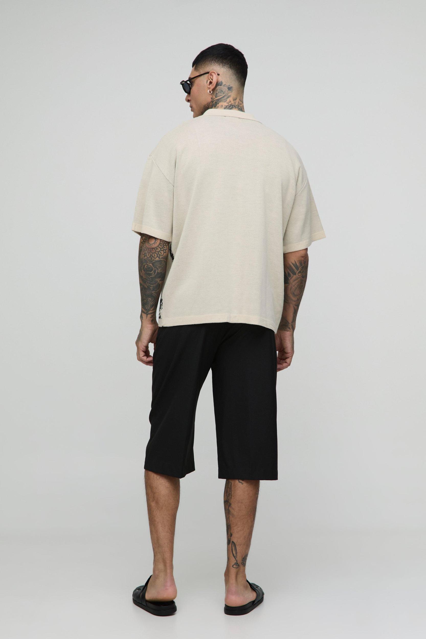 Tall Relaxed Palm Print Jacquard Knitted Shirt | boohooMAN USA Product Image