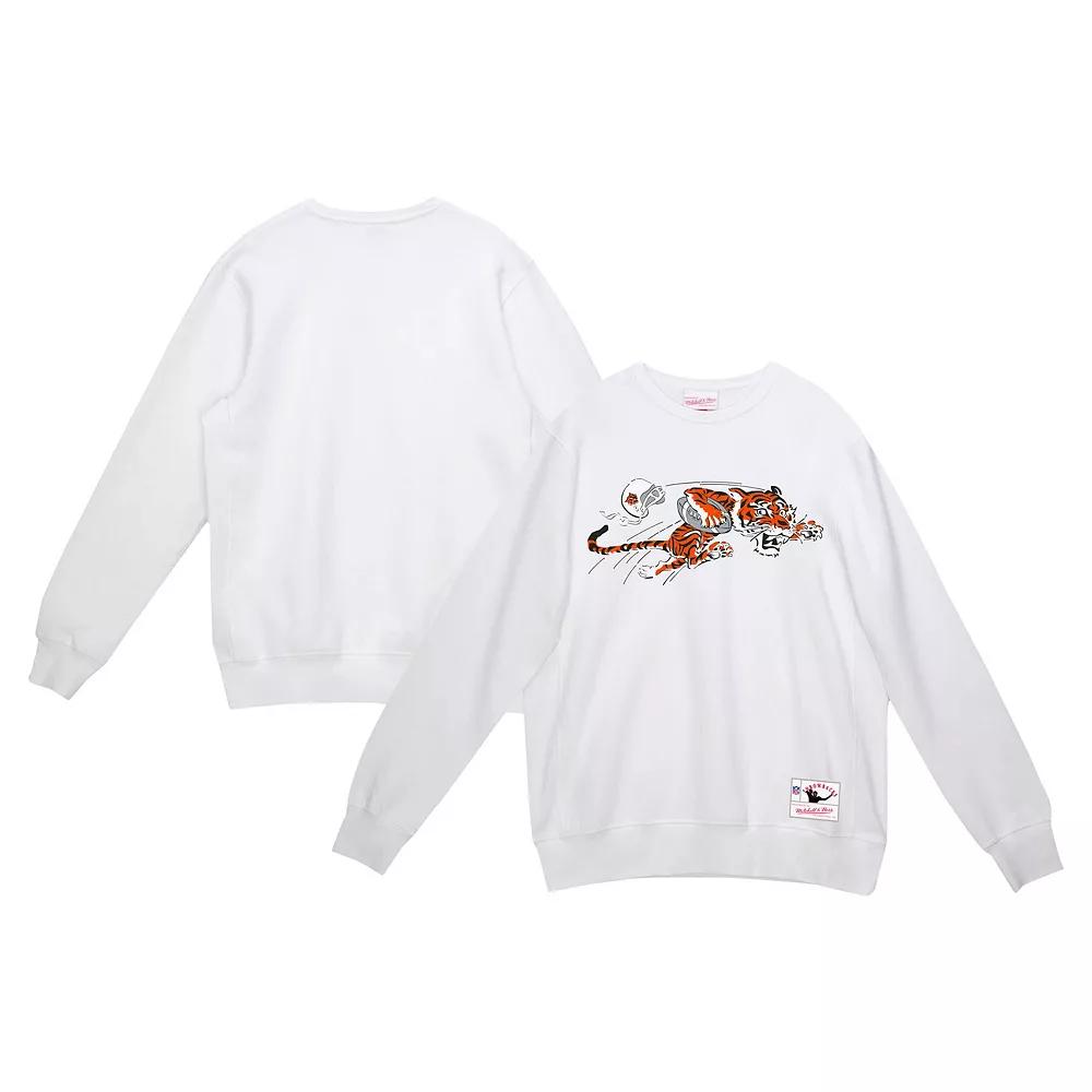 Men's Mitchell & Ness White Cincinnati Bengals Basic Fleece Pullover Sweatshirt, Size: Small Product Image