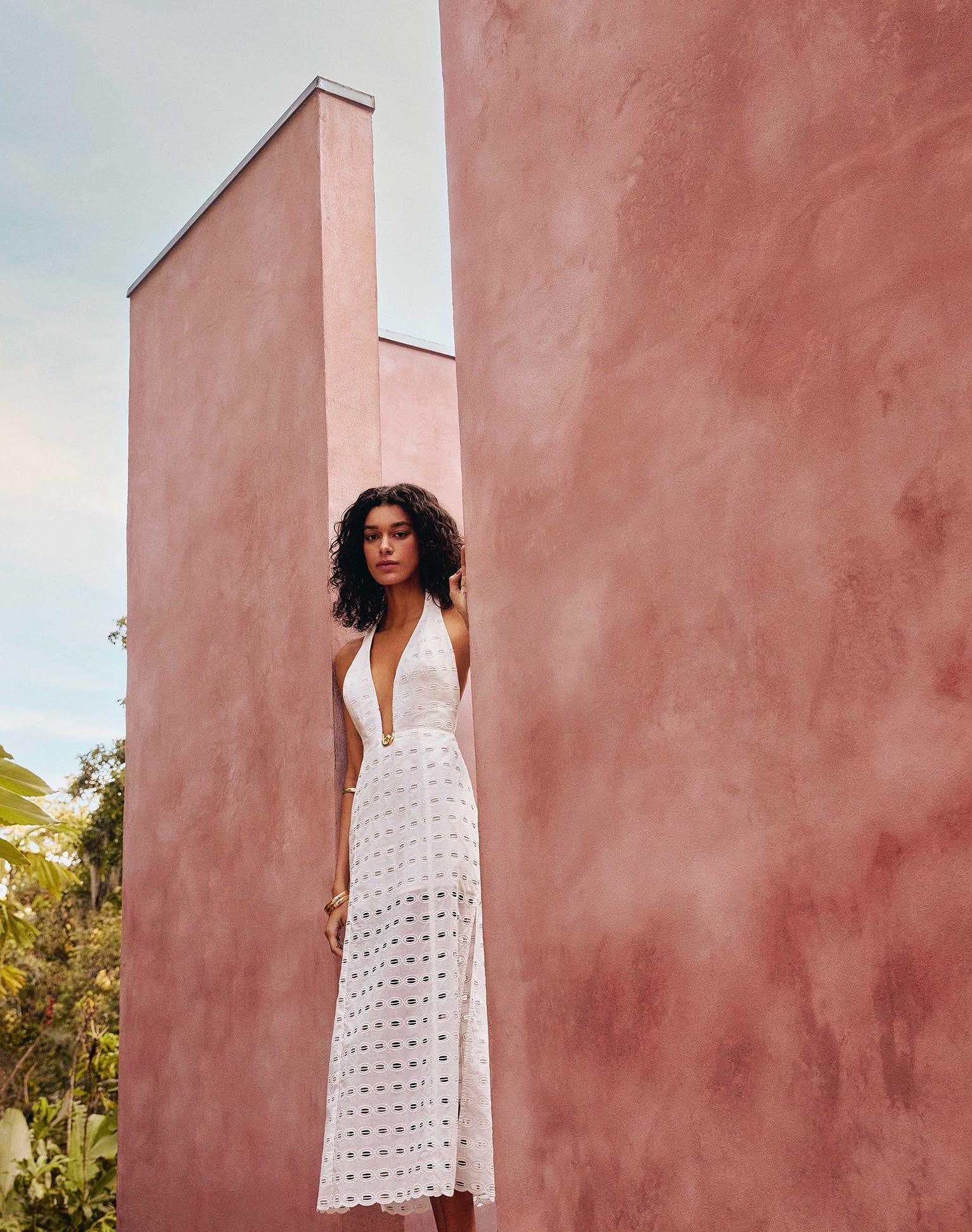 Eyelet Maryse Long Dress - Off White Product Image