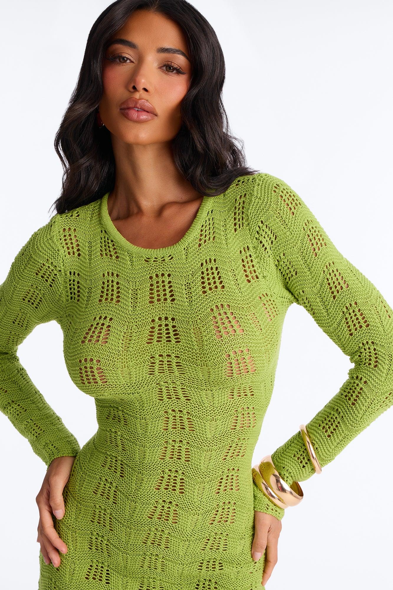 Caira Backless Crochet Mini Dress - Sage Female Product Image