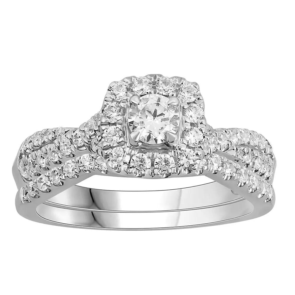 Platinum 1 Carat T.W. Diamond Cushion Halo Engagement Ring Set, Women's, Size: 8, White Product Image
