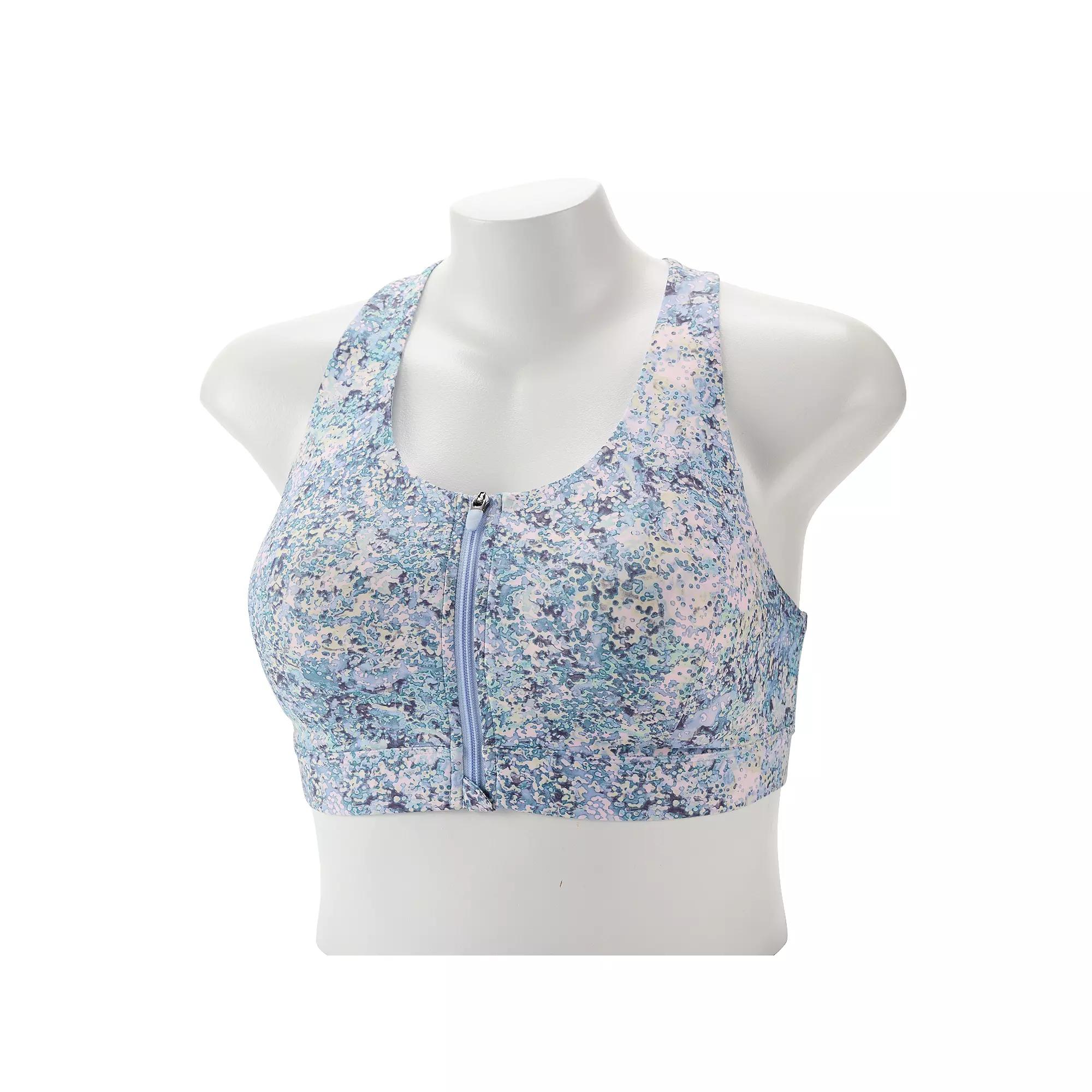 Plus Size Tek Gear® Ultrastretch Medium Support Zip Front Sports Bra, Women's, Size: 3XL, Blue Spots Product Image