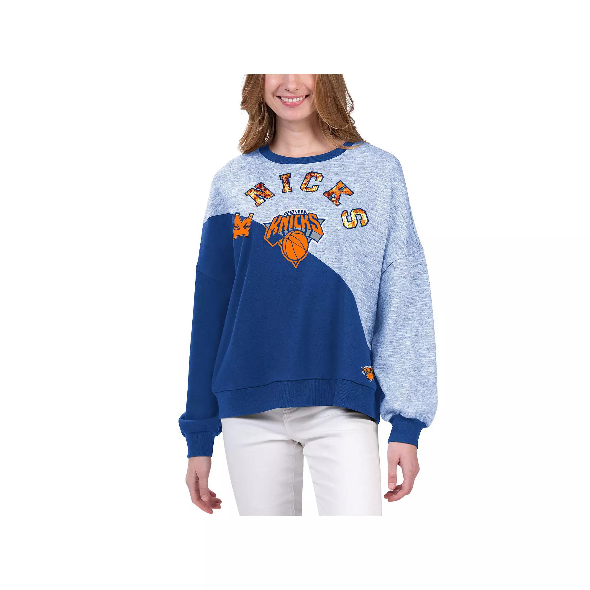 Women's G-III 4Her by Carl Banks Blue New York Knicks Benches Split Pullover Sweatshirt,  Product Image