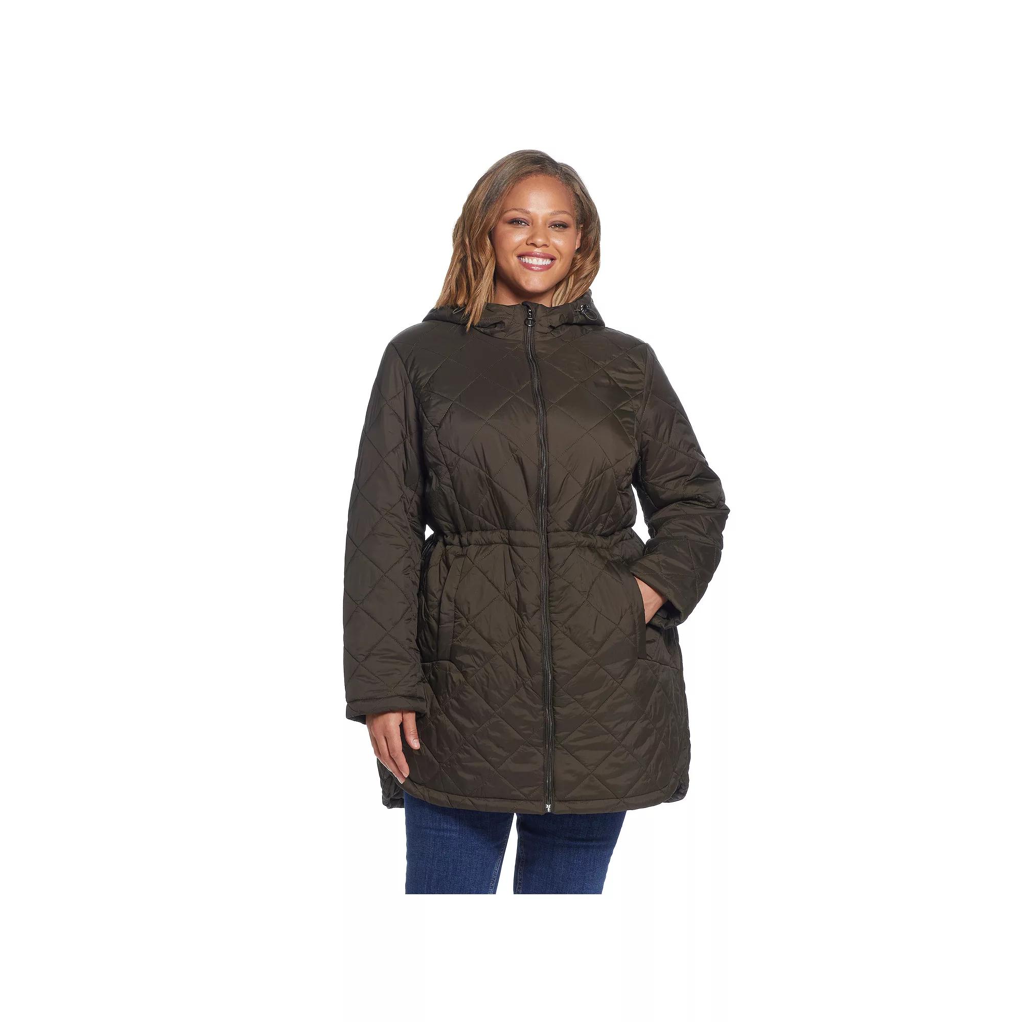 Plus Size Weathercast Hood Quilted Anorak Jacket, Women's, Size: 1XL, Green Product Image