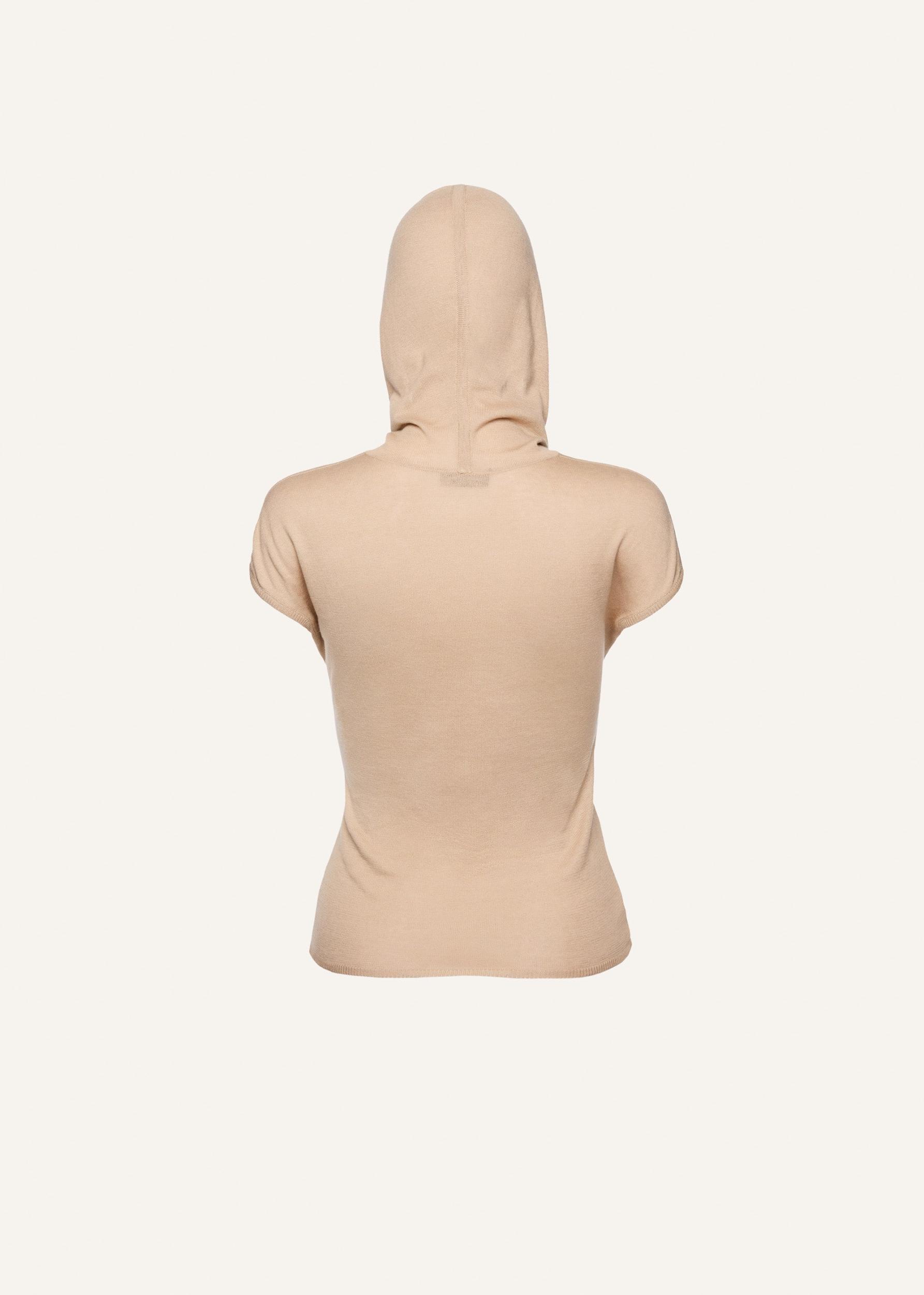 Hooded silk knitwear top in beige Product Image