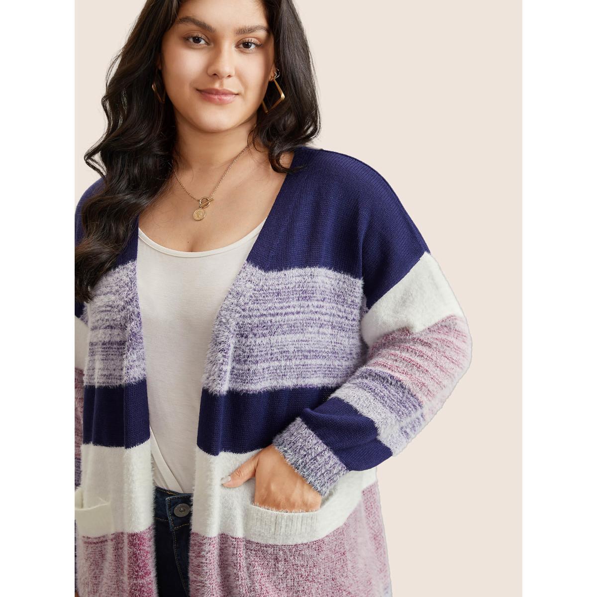 Plus Size Plaid Pocket Open Front Loose Cardigan Multicolor Women Casual Loose Long Sleeve Everyday Cardigans BloomChic 22-24/3X Product Image