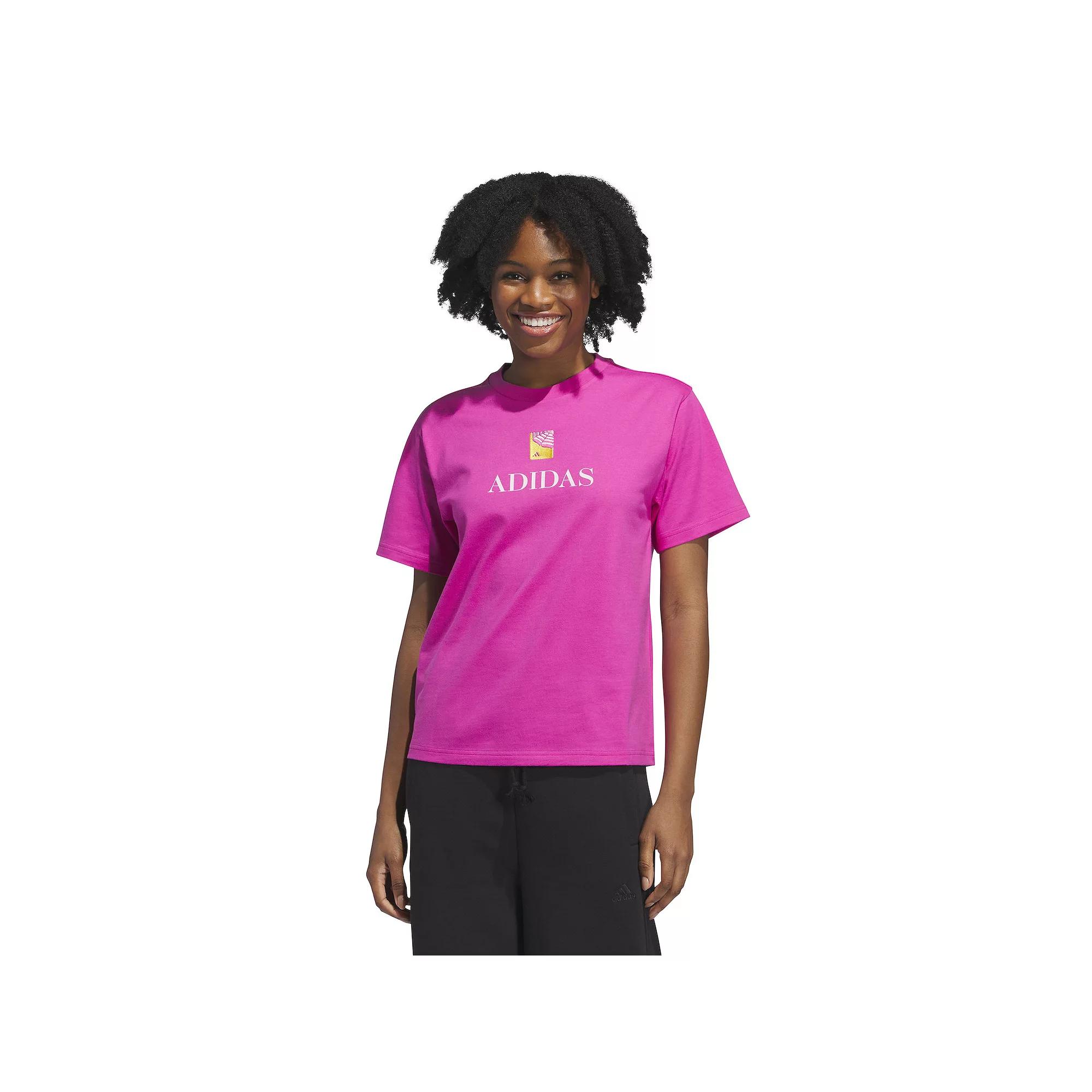 adidas Jet Set Cabana Graphic Tee Semi Lucid Fuchsia M Womens Product Image