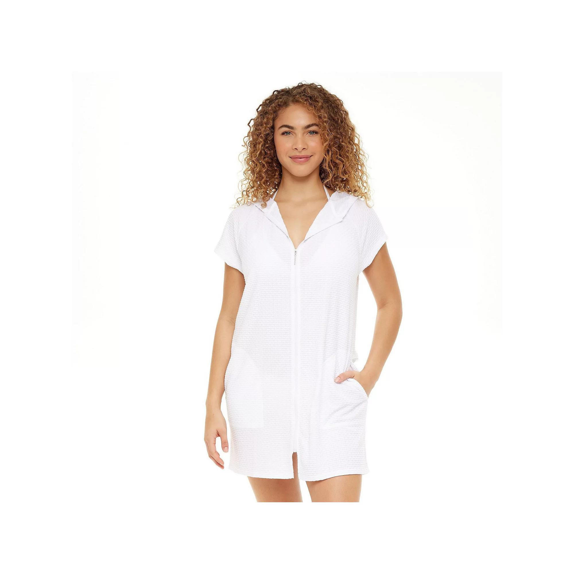 Plus Size Jordan Taylor Zip-Front Waffle-Weave Swim Cover-Up, Women's, Size: 1XL, White Product Image