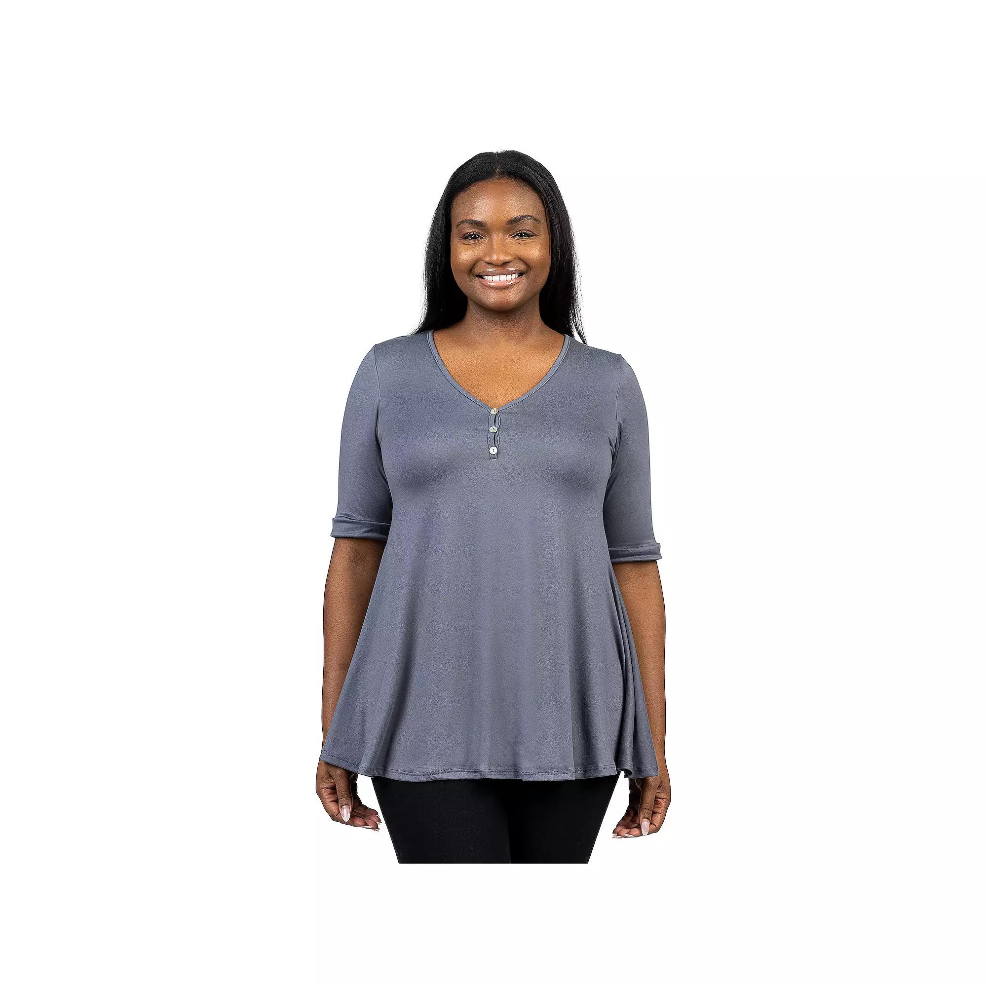 Plus Size 24Seven Comfort Short Sleeve Henley Tunic Top, Women's, Size: 3XL, Black Product Image