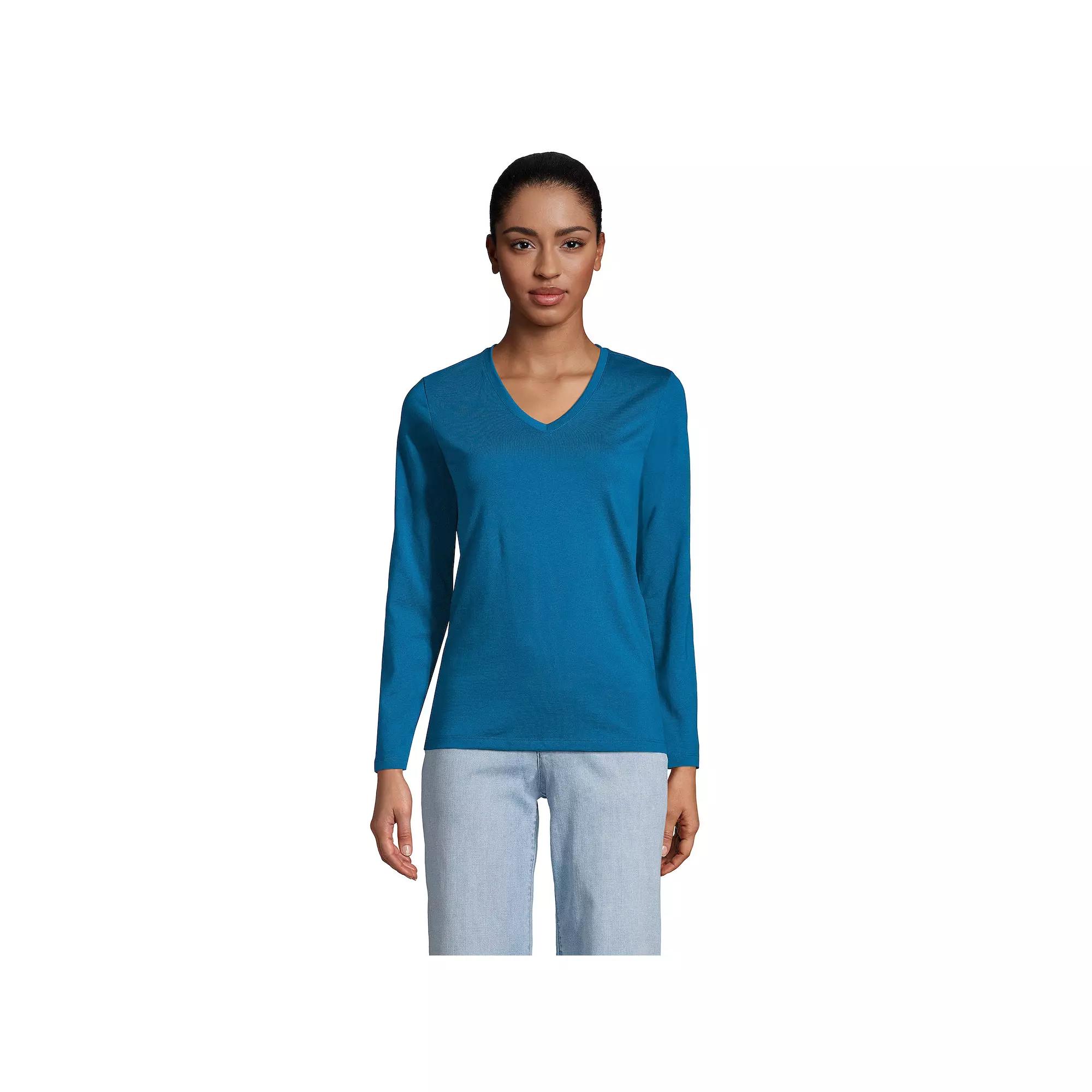 Women's Lands' End Relaxed-Fit Supima Long Sleeve Cotton V-Neck Tee,  Product Image