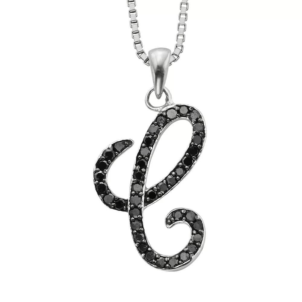 Jewelexcess Sterling Silver 1/4-ct. T.W. Black Diamond Initial Pendant, Women's,  Product Image
