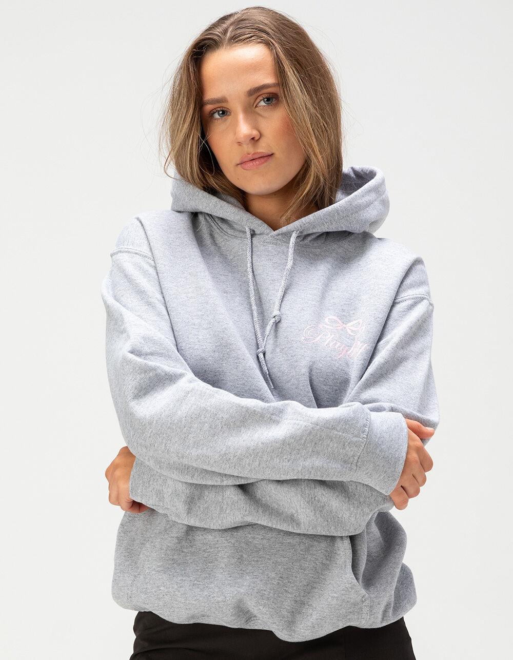 PLAYBOY Ribbon Bow Womens Hoodie - HEATHER GRAY Product Image