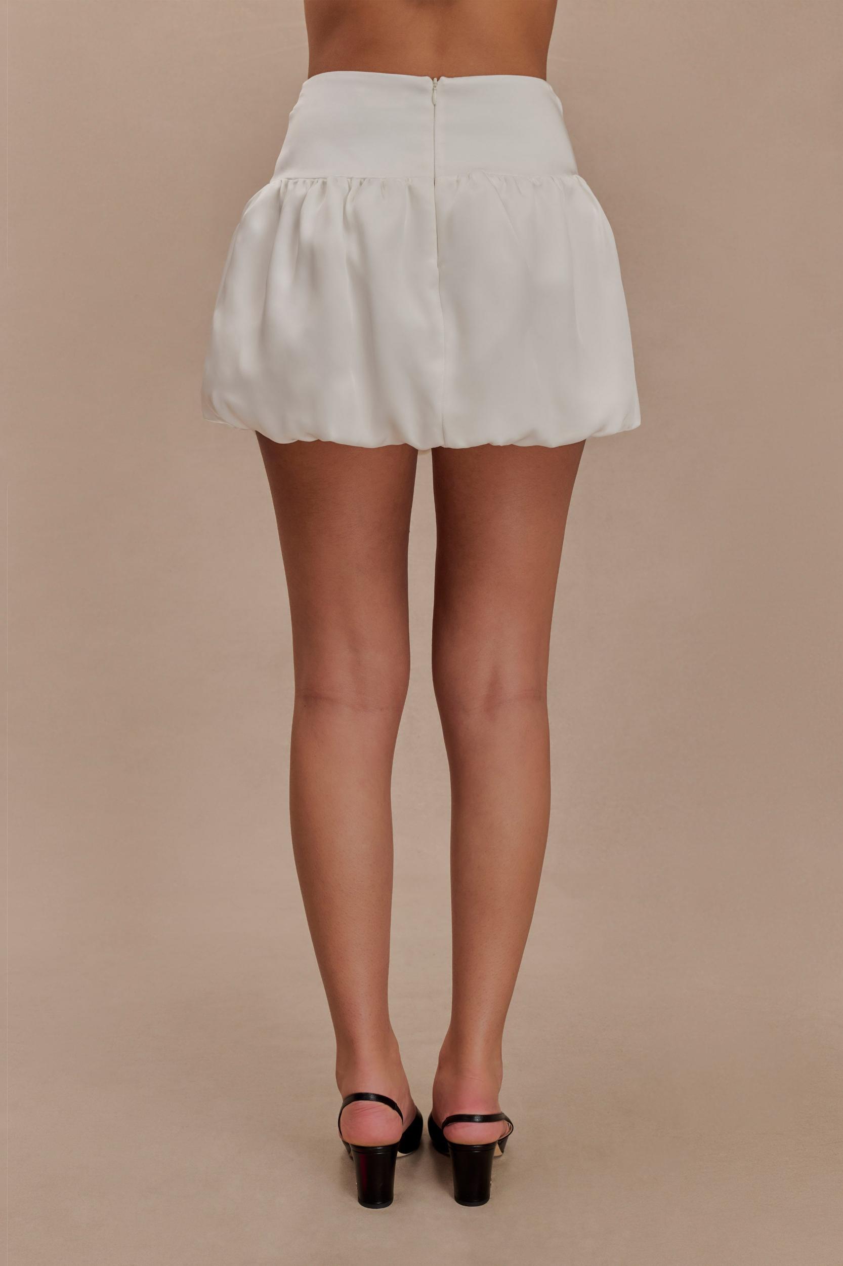 Genia Satin Bubble Mini Skirt - White Product Image