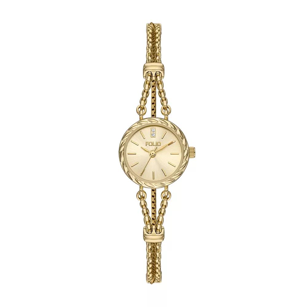 Folio Women's Rope Textured Bracelet Strap Round Dainty Watch, Gold Tone Product Image