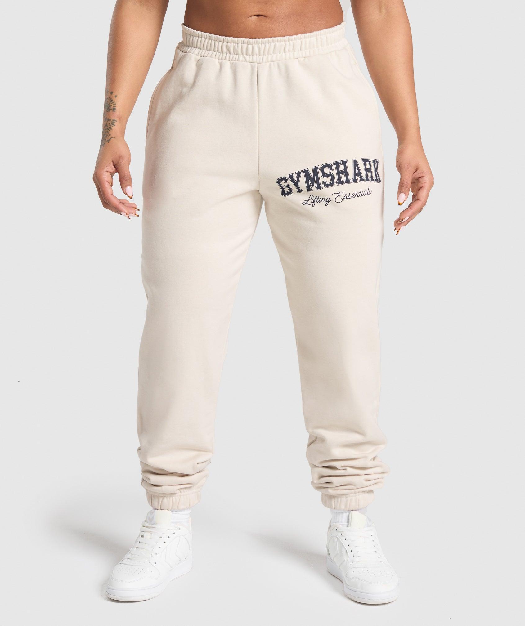 Gymshark Lifting Essentials Graphic Brushed Oversized Joggers - Oat White Female Product Image