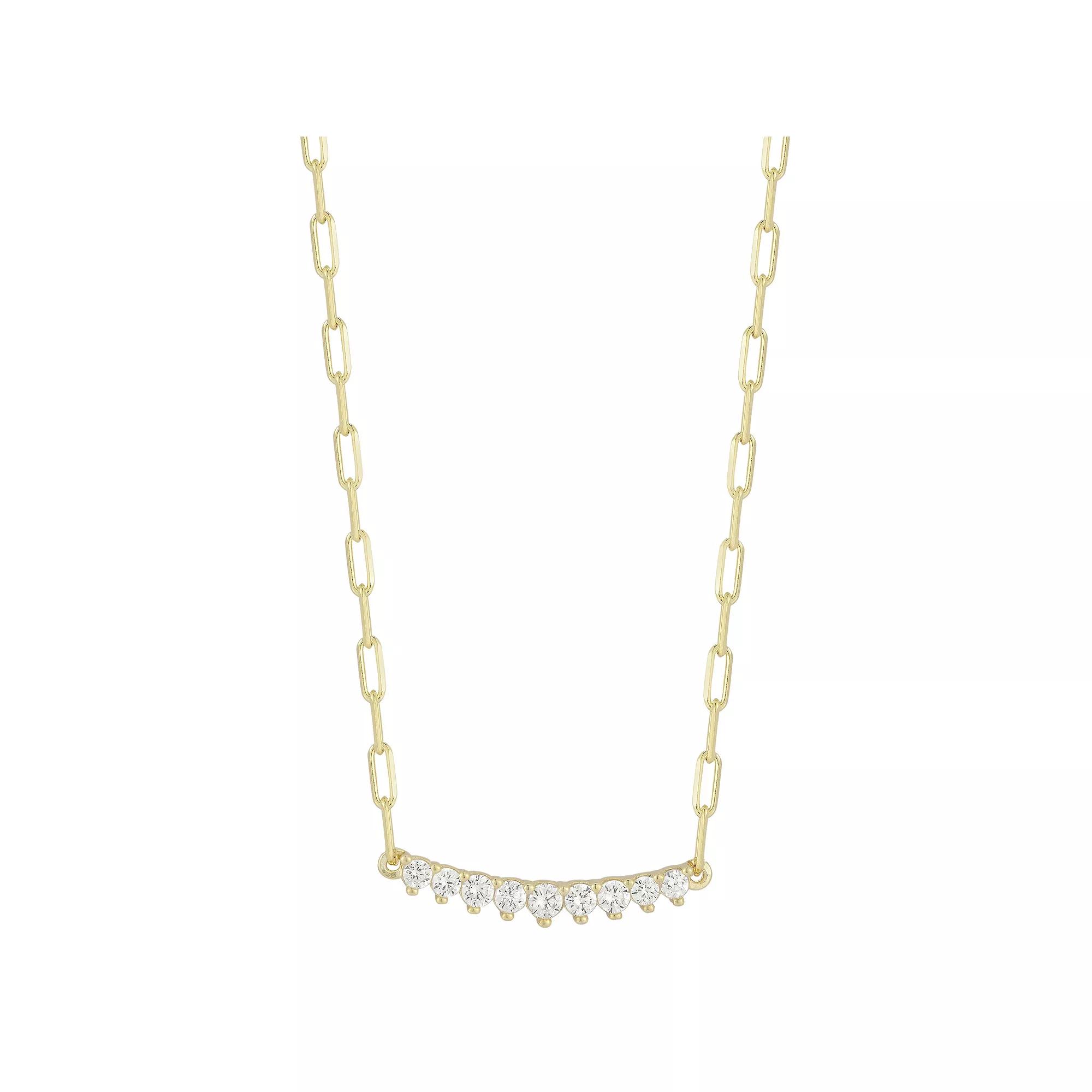 Sunkissed Sterling Cubic Zirconia Small Bar Necklace, Women's, Size: 18", Gold Tone Product Image