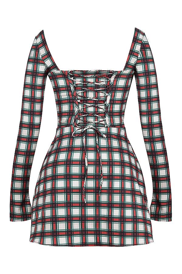 Malika  red tartan corset mini dress Product Image