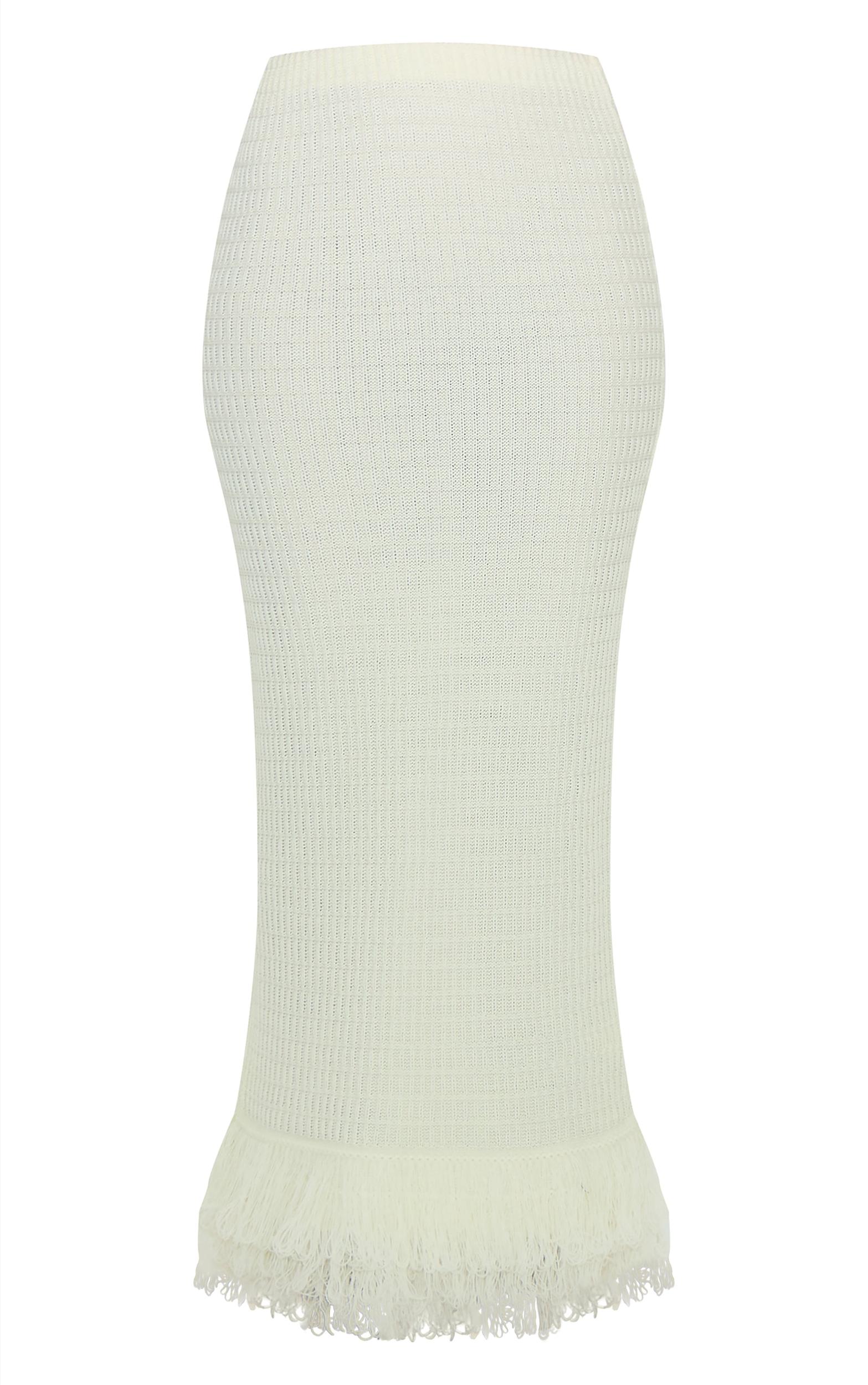 Petite Cream Fringe Edge Knit Maxi Skirt Product Image