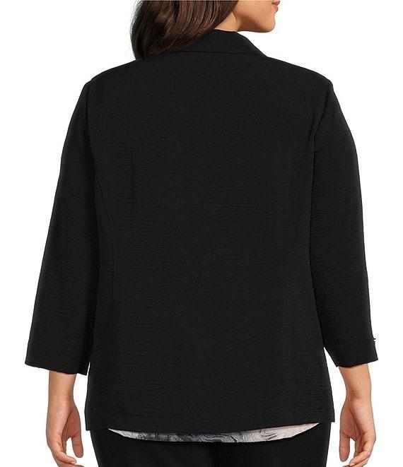 Allison Daley Plus Black Padded Shoulder 3/4 Sleeve Woven Blazer Product Image
