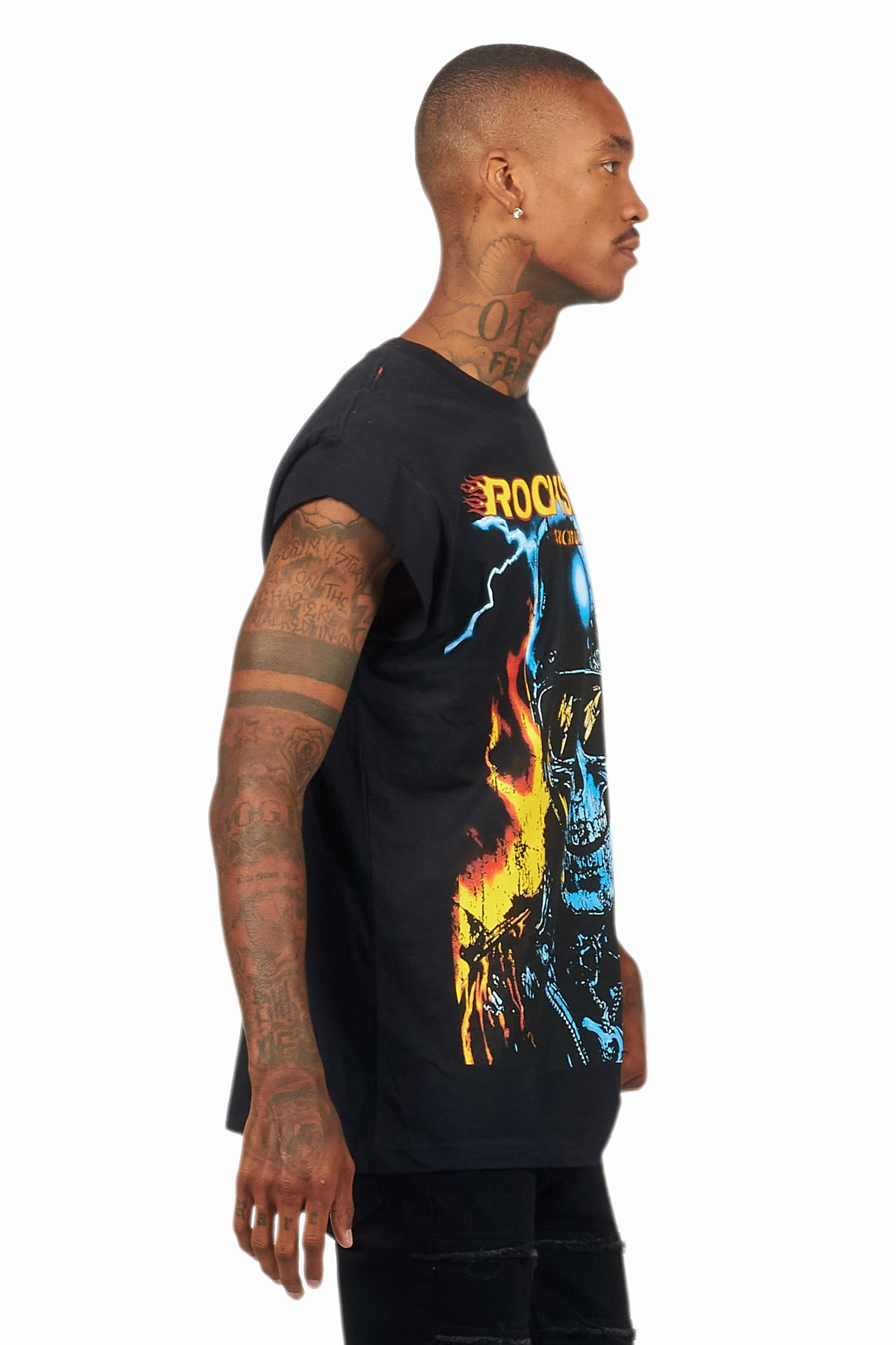 Balius Black Graphic Muscle T-Shirt Male Product Image