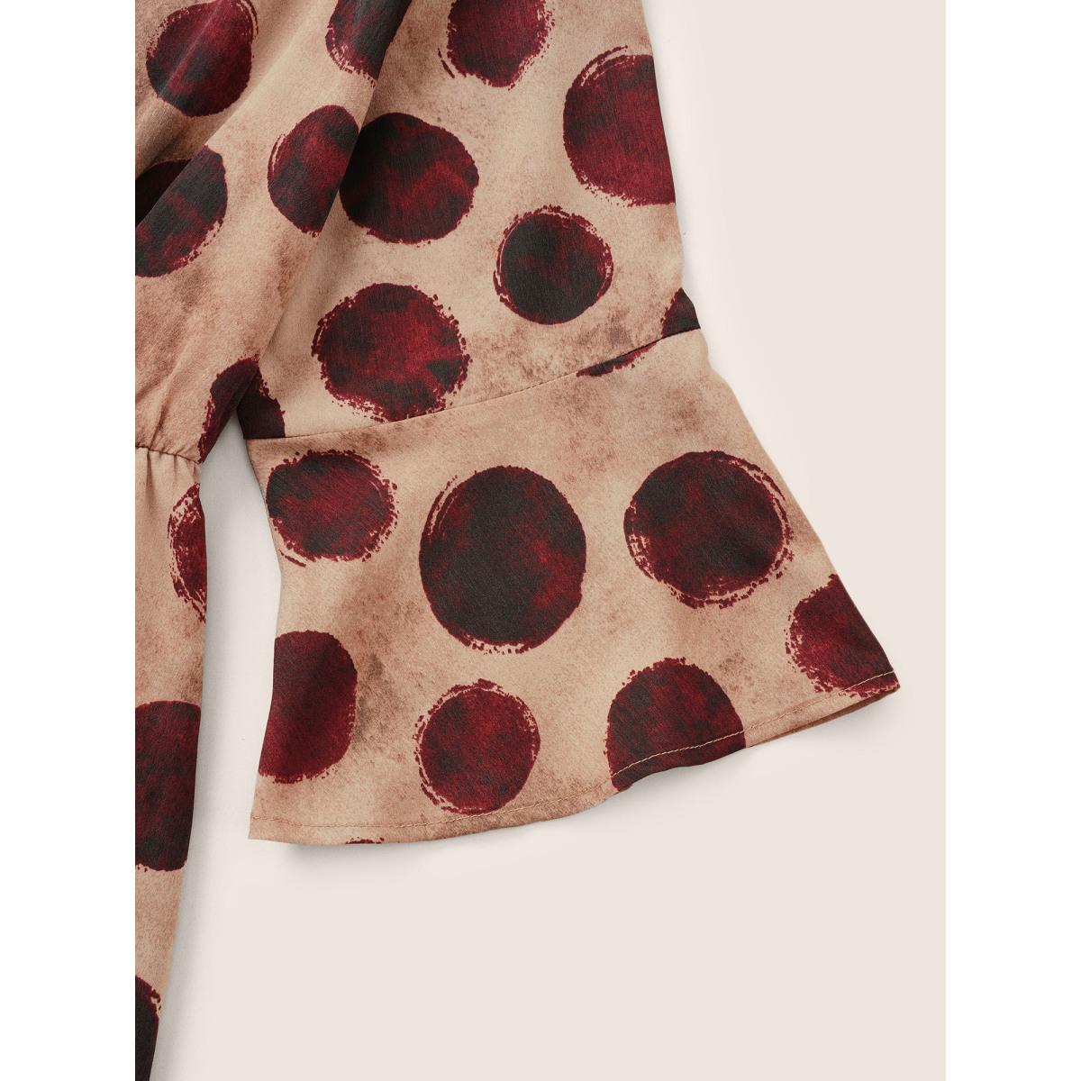 Plus Size Geometric Notched Bell Sleeve Belted Dress Russet Women At the Office Non Notched collar Elbow-length sleeve Curvy Midi Dress BloomChic 22-24/3X Product Image