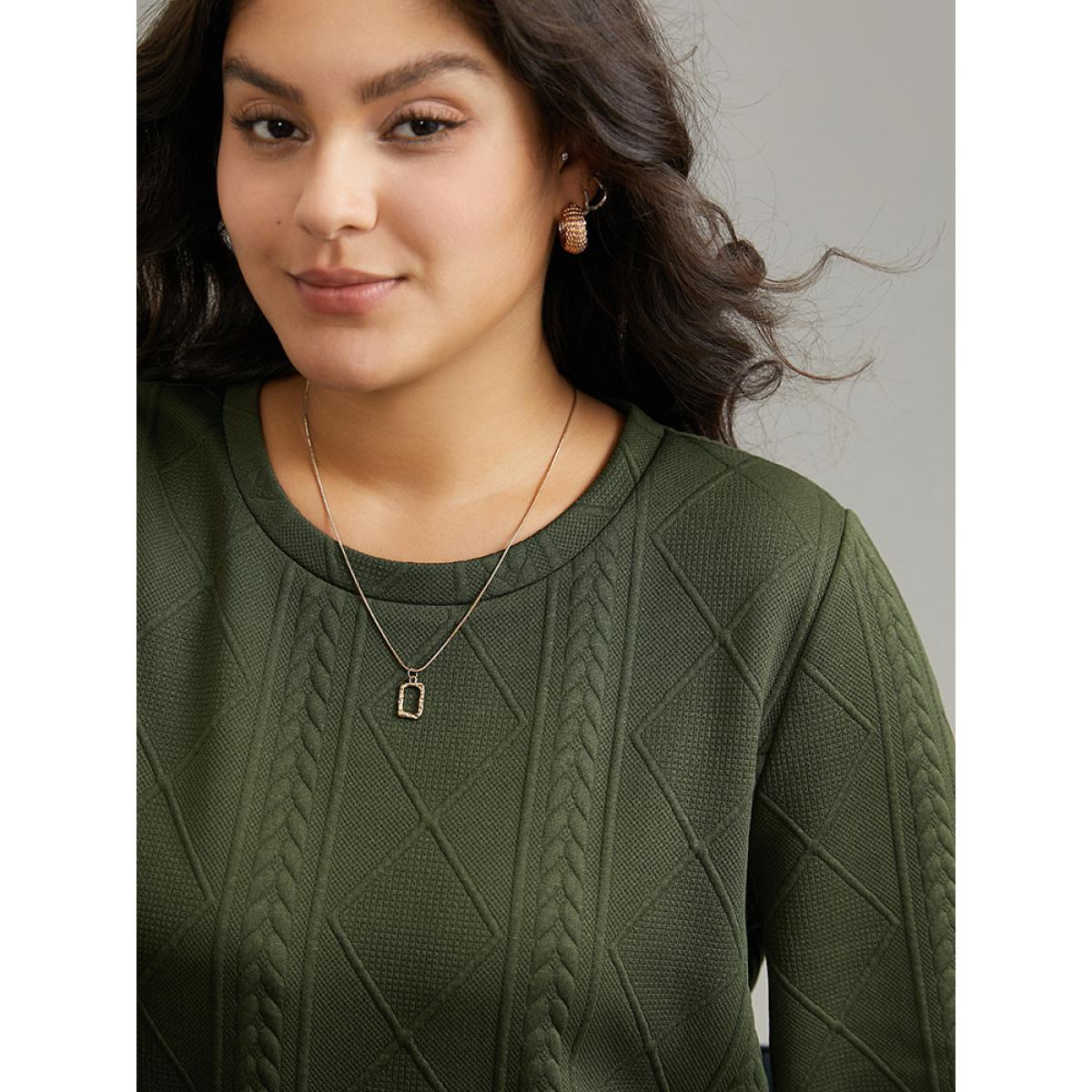 Plus Size Plain Textured Round Neck Sweatshirt Women Gray Casual Non Round Neck Everyday Sweatshirts BloomChic 26/4X Product Image