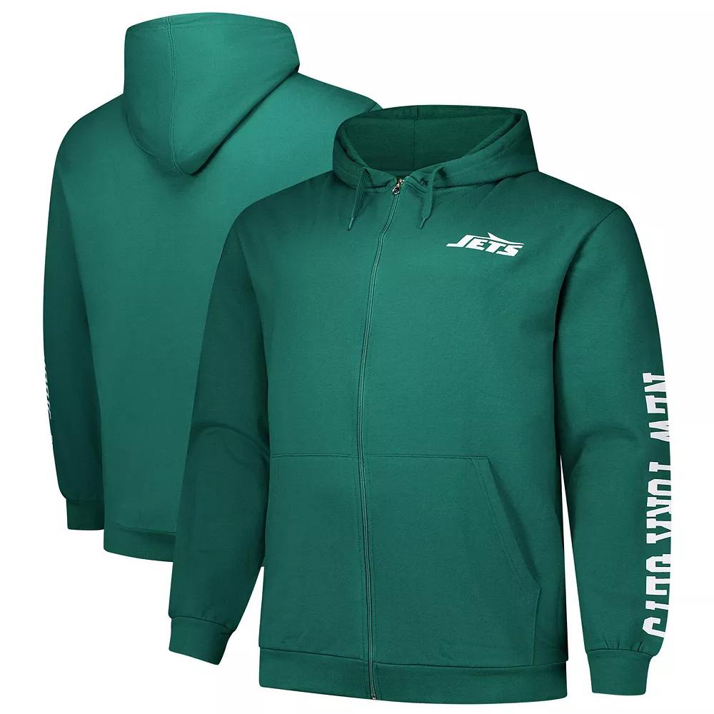 Men's Fanatics  Green New York Jets Big & Tall Sleeve Hit Full-Zip Hoodie, Size: 4XB Product Image