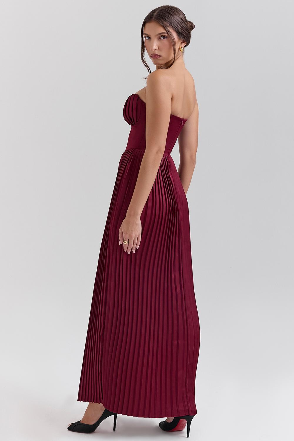 Marcella  berry pleated satin maxi dress Product Image