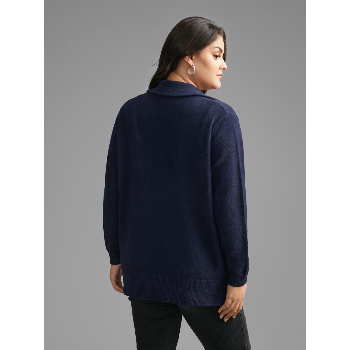 Plus Size Supersoft Essentials Suit Collar Patch Pocket Cardigan Midnight Women Casual Loose Long Sleeve Everyday Cardigans BloomChic 26/4X Product Image