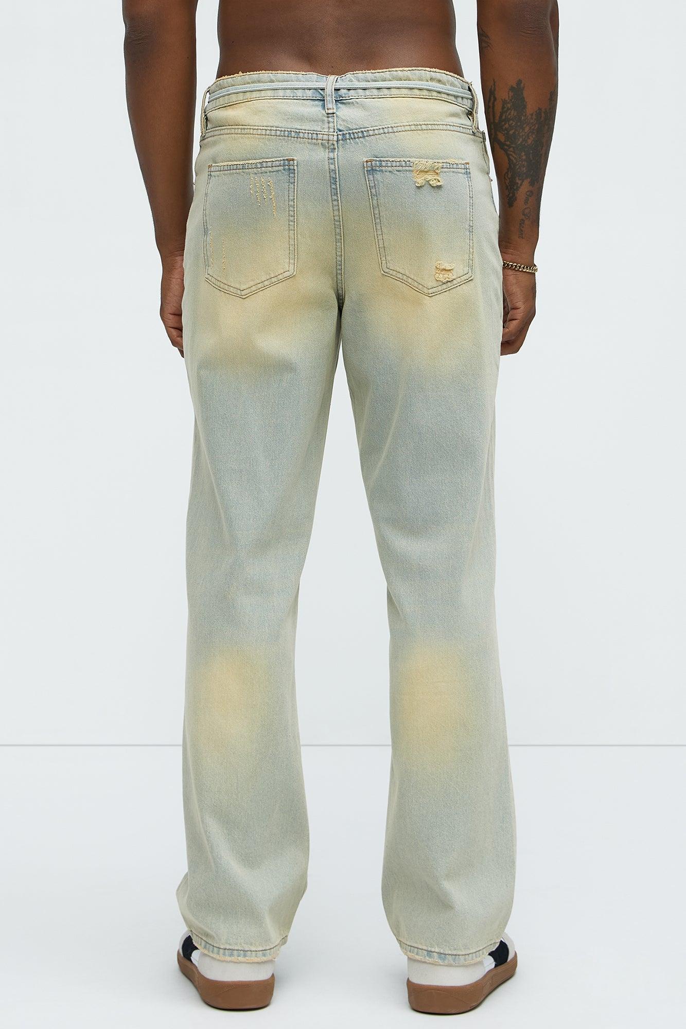 Drawstring Belt Straight Jeans - Vintage Blue Wash Product Image