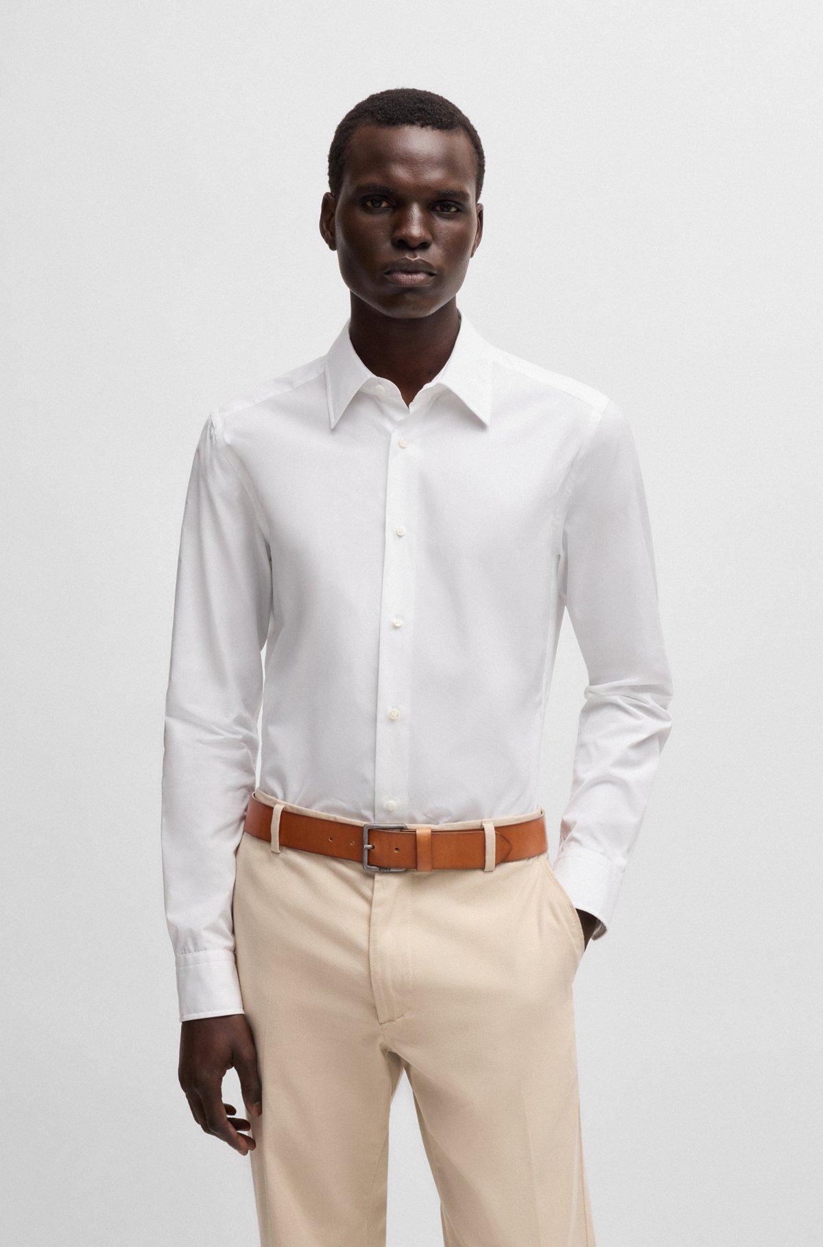 Leather belt with logo and dark ruthenium hardware Product Image