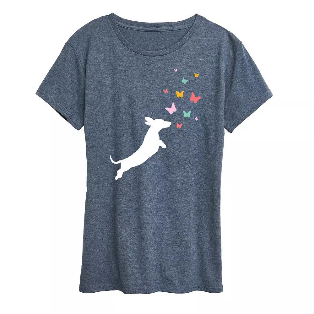 Women's Dachshund Chasing Butterflies Graphic Tee,  Product Image