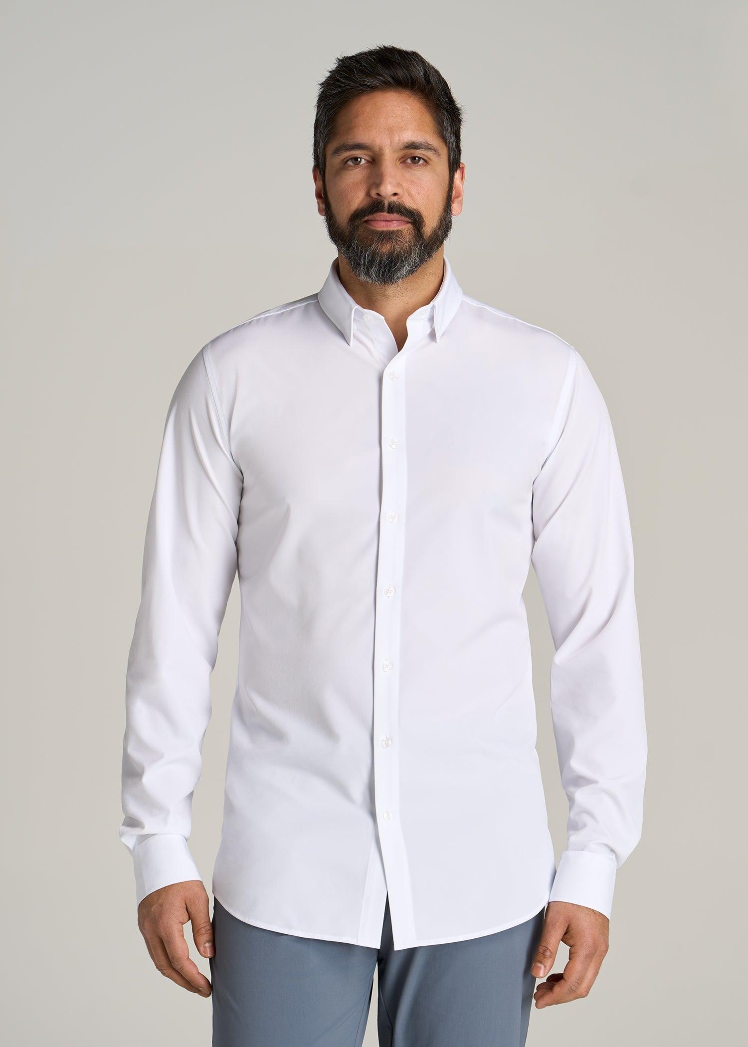 Traveler Stretch Dress Shirt for Tall Men in White Male Product Image
