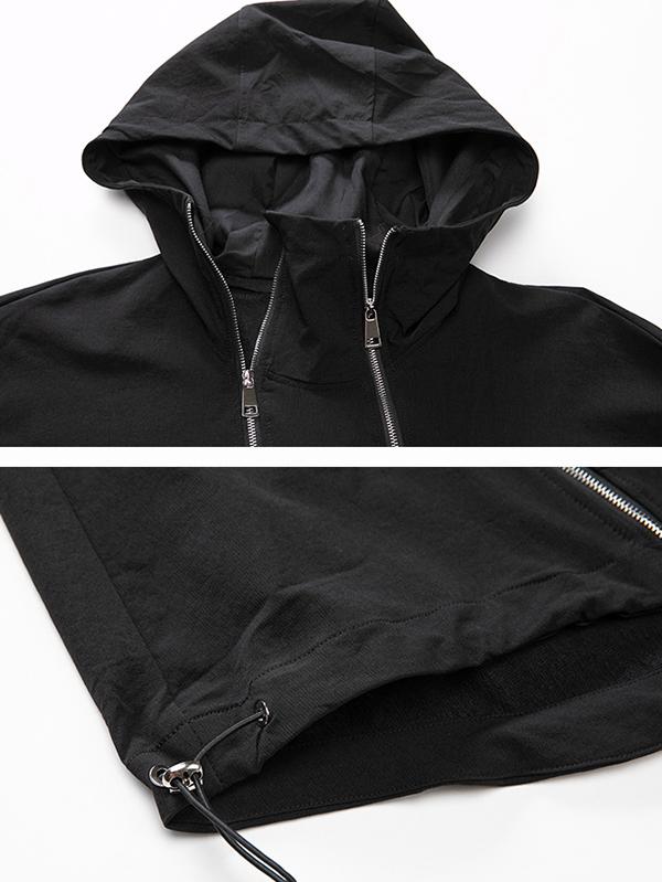 Fashion Irregularity Loose Solid Color Zipper Hooded Outerwear Product Image