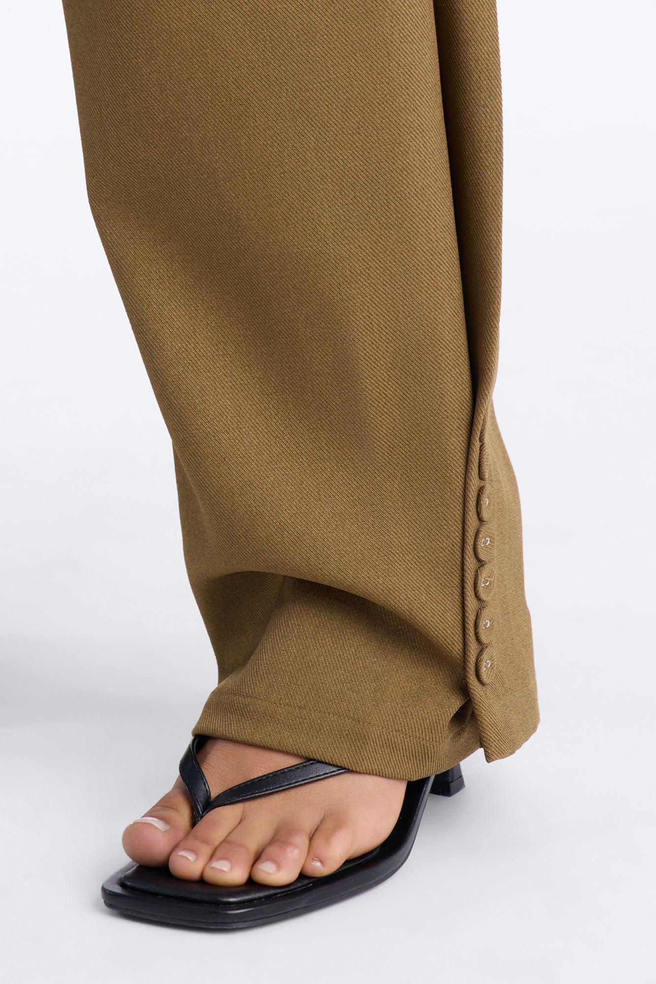 Frankie Button Cuff Straight Leg Trouser - Olive Female Product Image