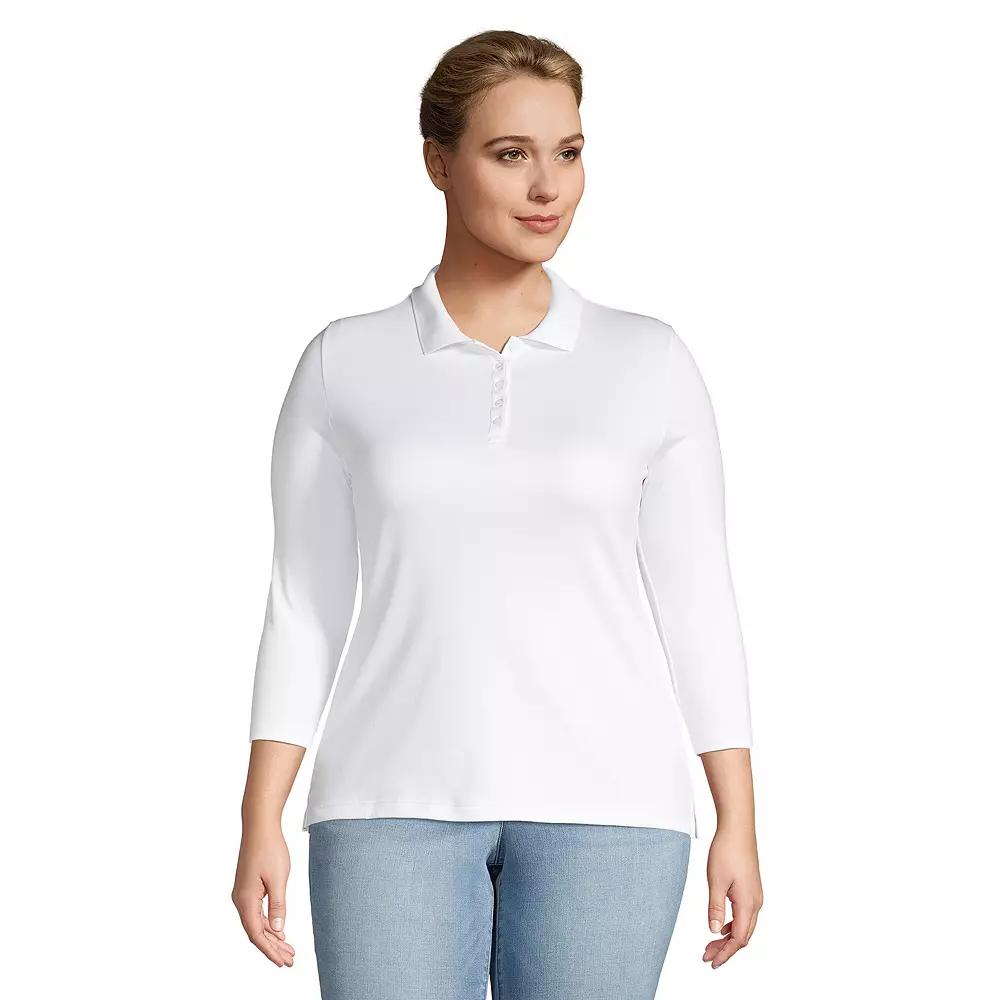 Plus Size Lands' End Long Sleeve Supima Cotton Polo Shirt, Women's, Size: 1XL, White Product Image