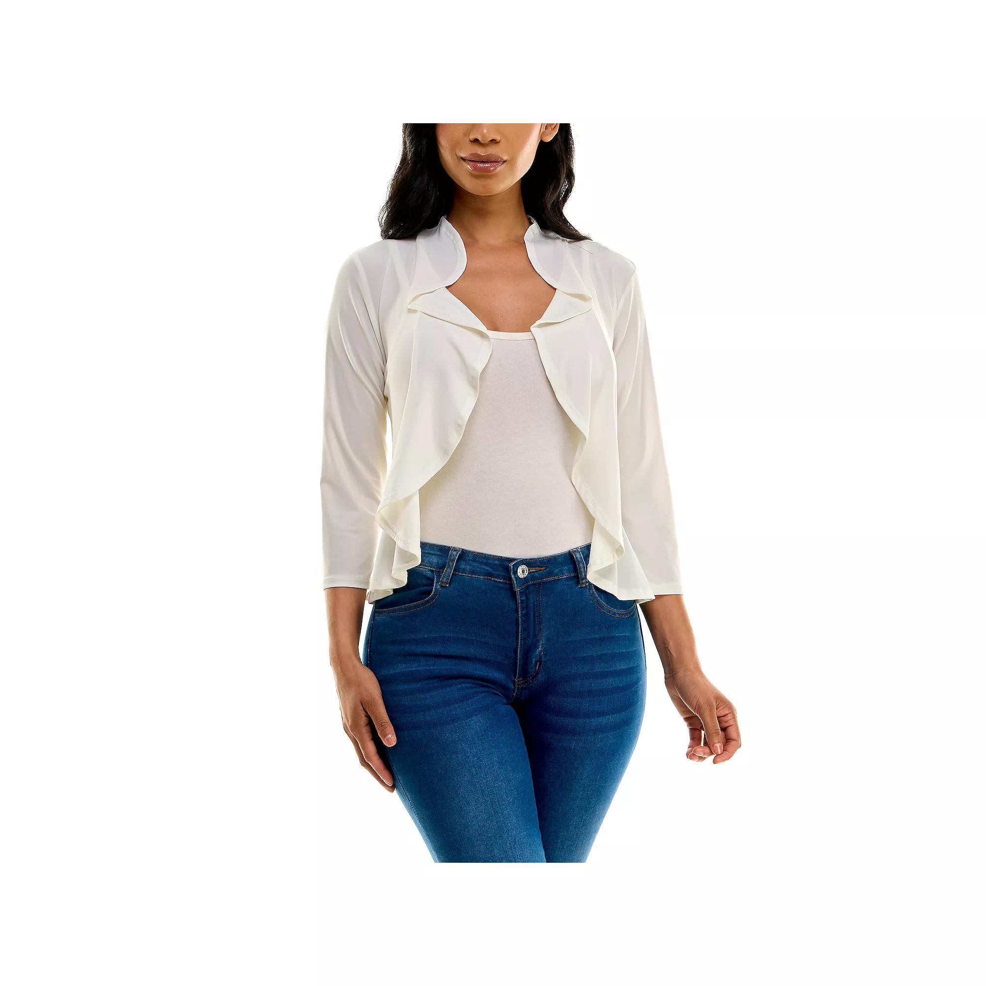 Women's Nina Leonard Ruffle Front Cropped Cardigan,  Product Image
