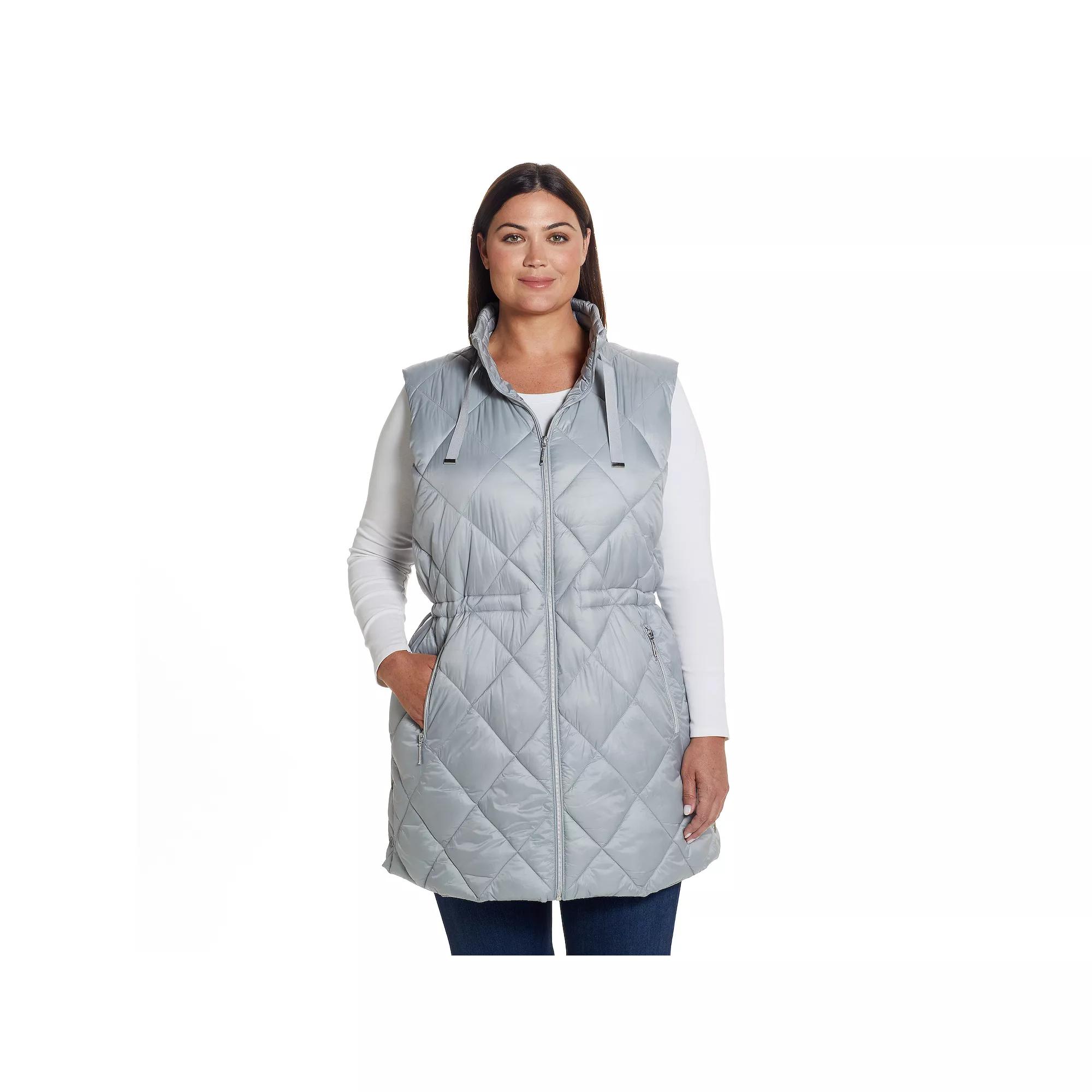 Women's Weathercast Diamond Quilted Puffer Longline Vest with Cinched Waist, Size: Small, Black Product Image