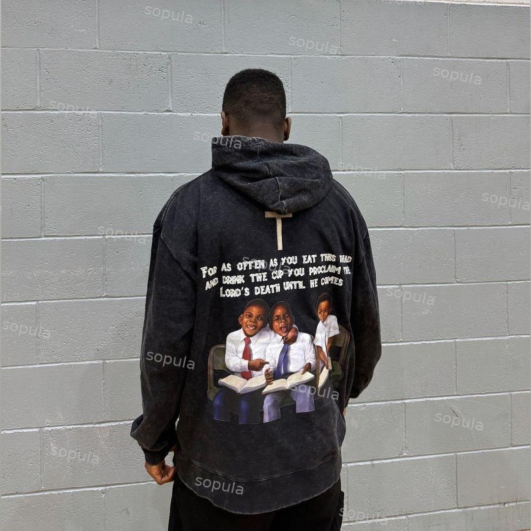 Vintage Angels Descend Graphic Acid Washed Oversized Hoodie Product Image